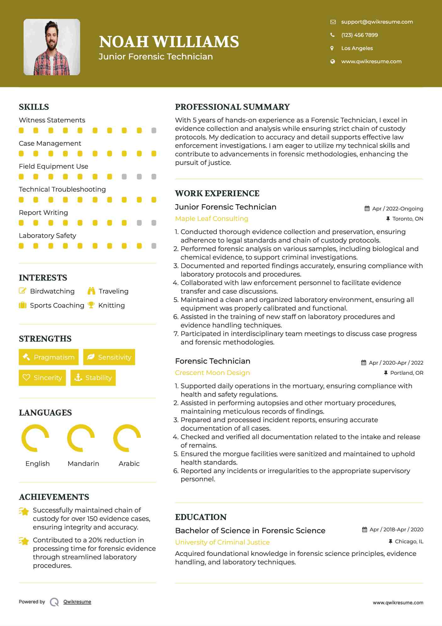 Junior Forensic Technician Resume Model
