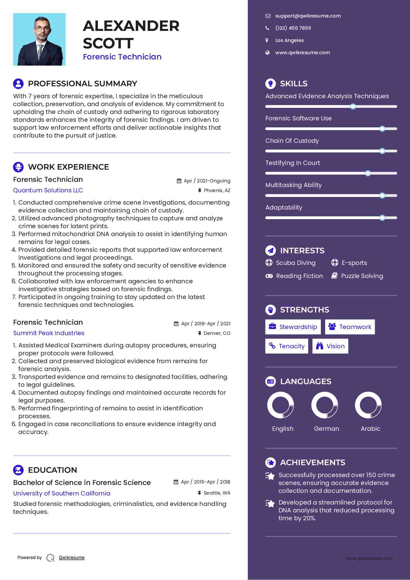 Forensic Technician Resume Example