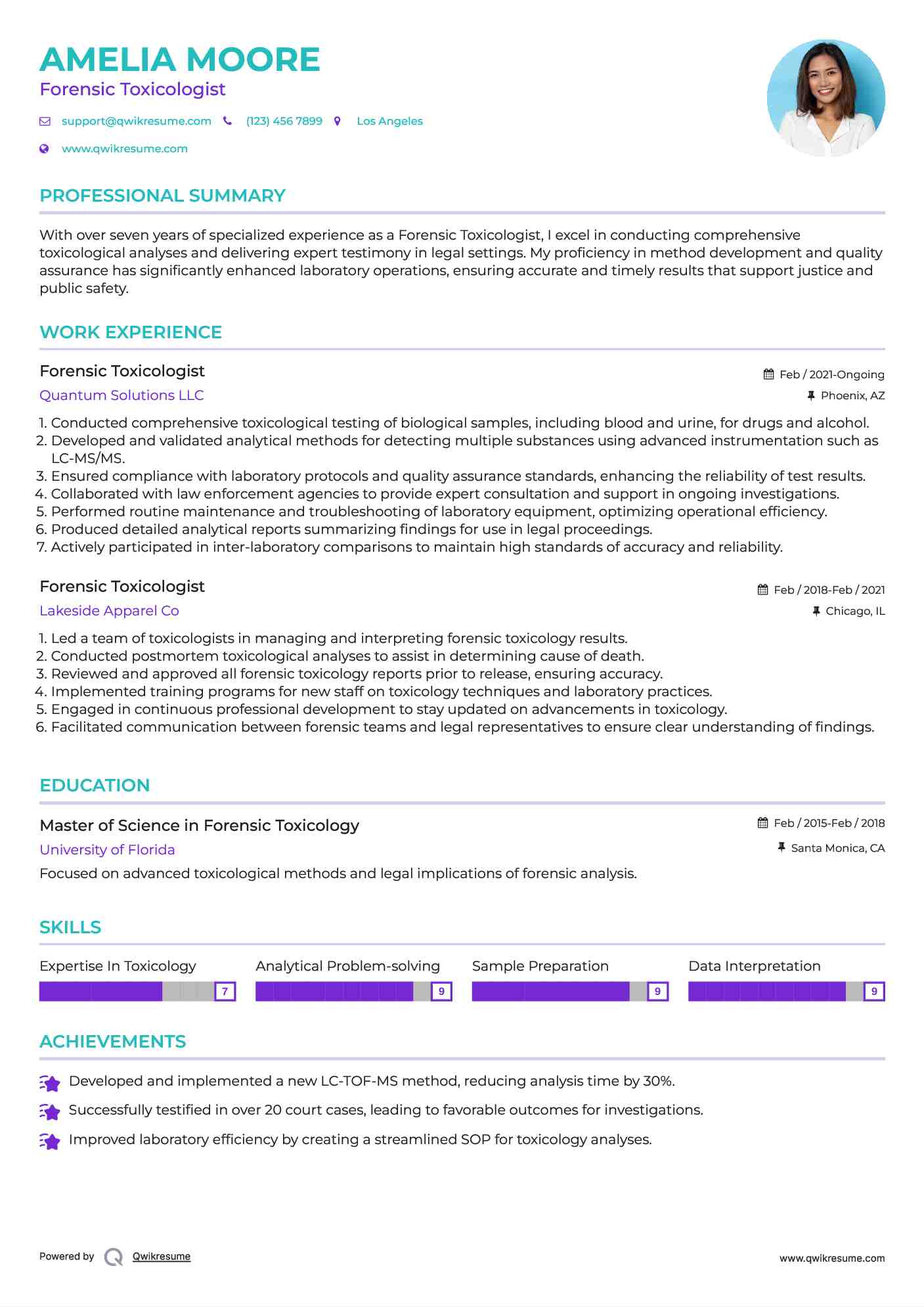Forensic Toxicologist Resume Model