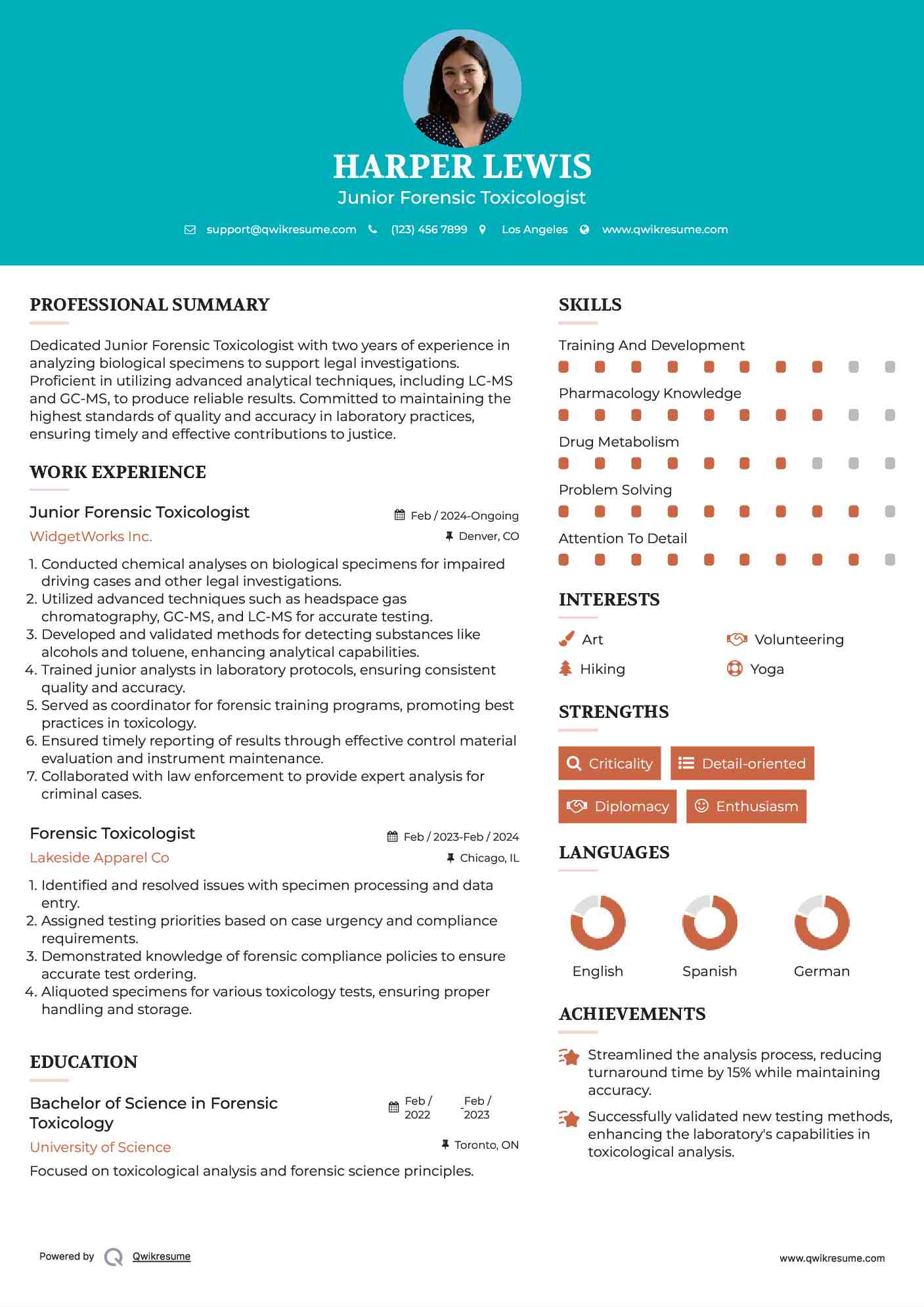 Junior Forensic Toxicologist Resume Format
