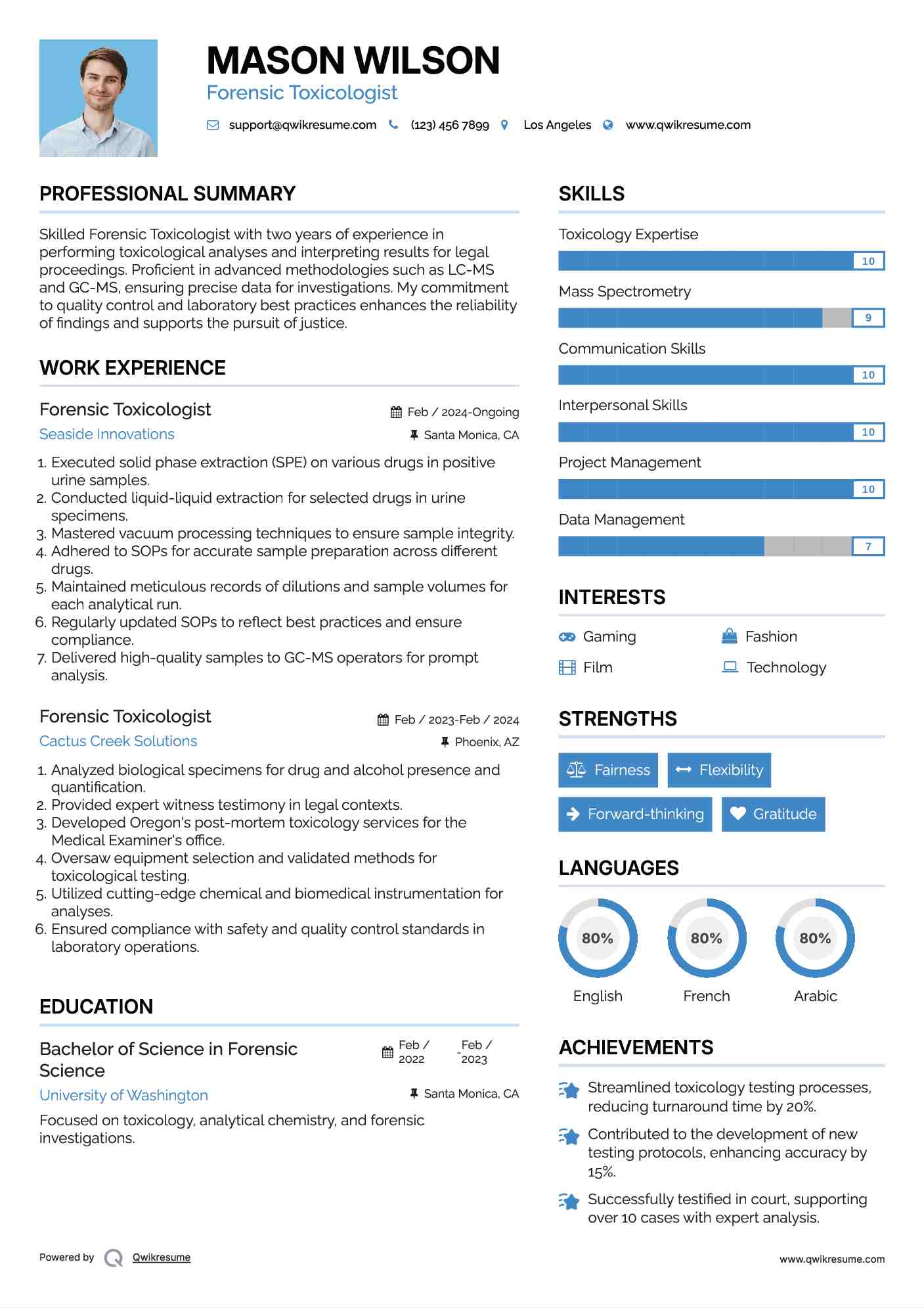 Forensic Toxicologist Resume Model