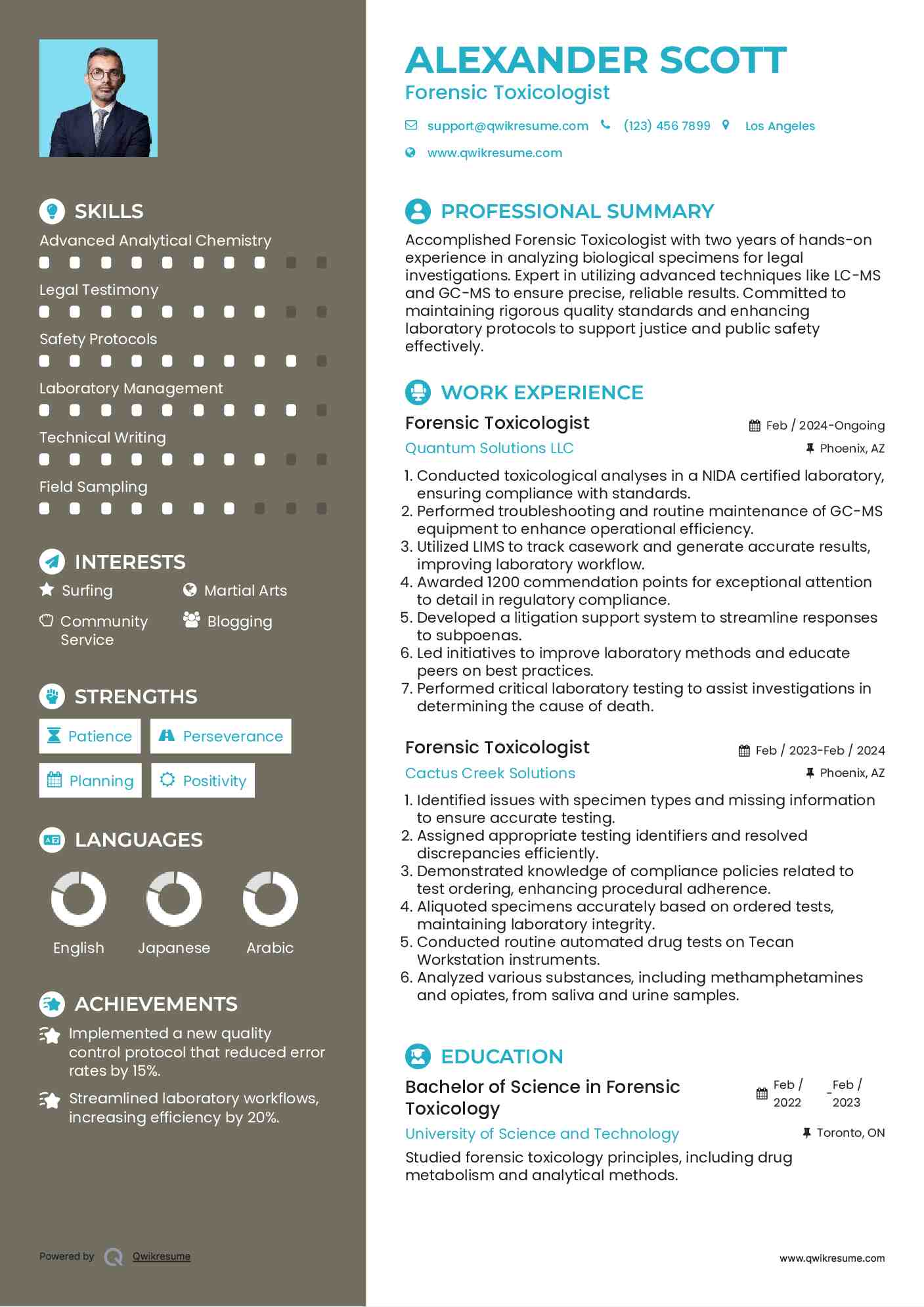 Forensic Toxicologist Resume Model