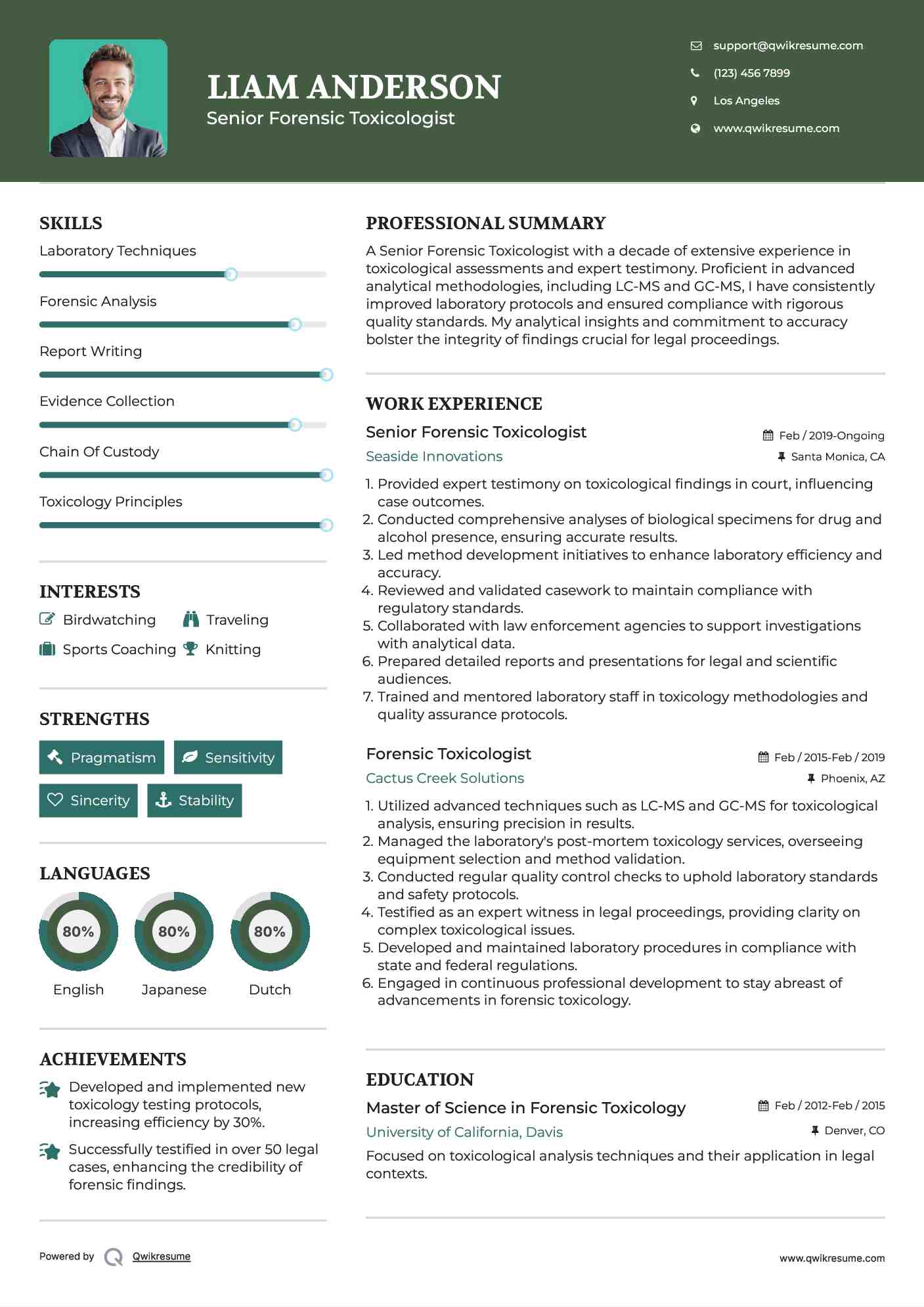 Senior Forensic Toxicologist Resume Example