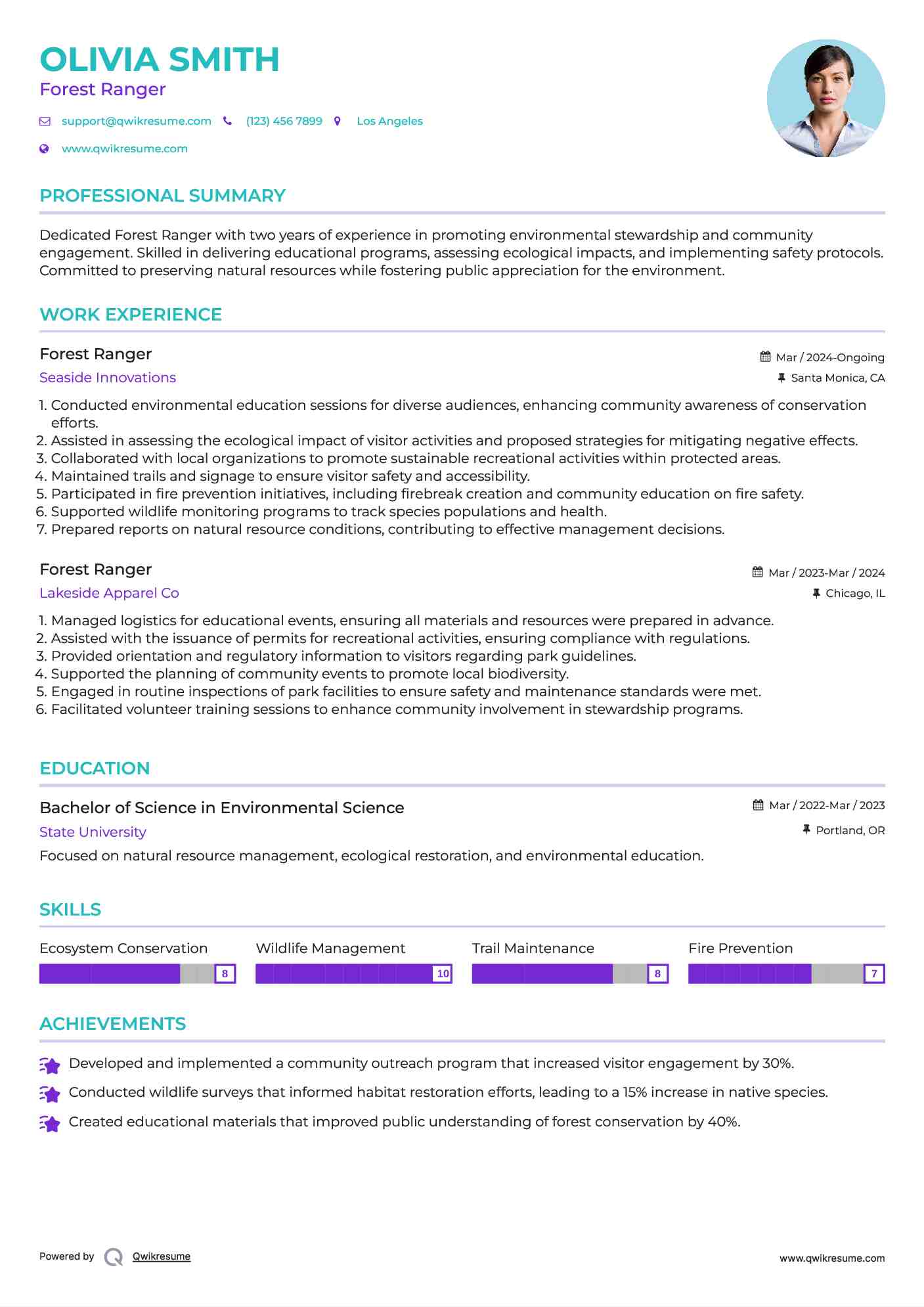 Forest Ranger Resume Sample