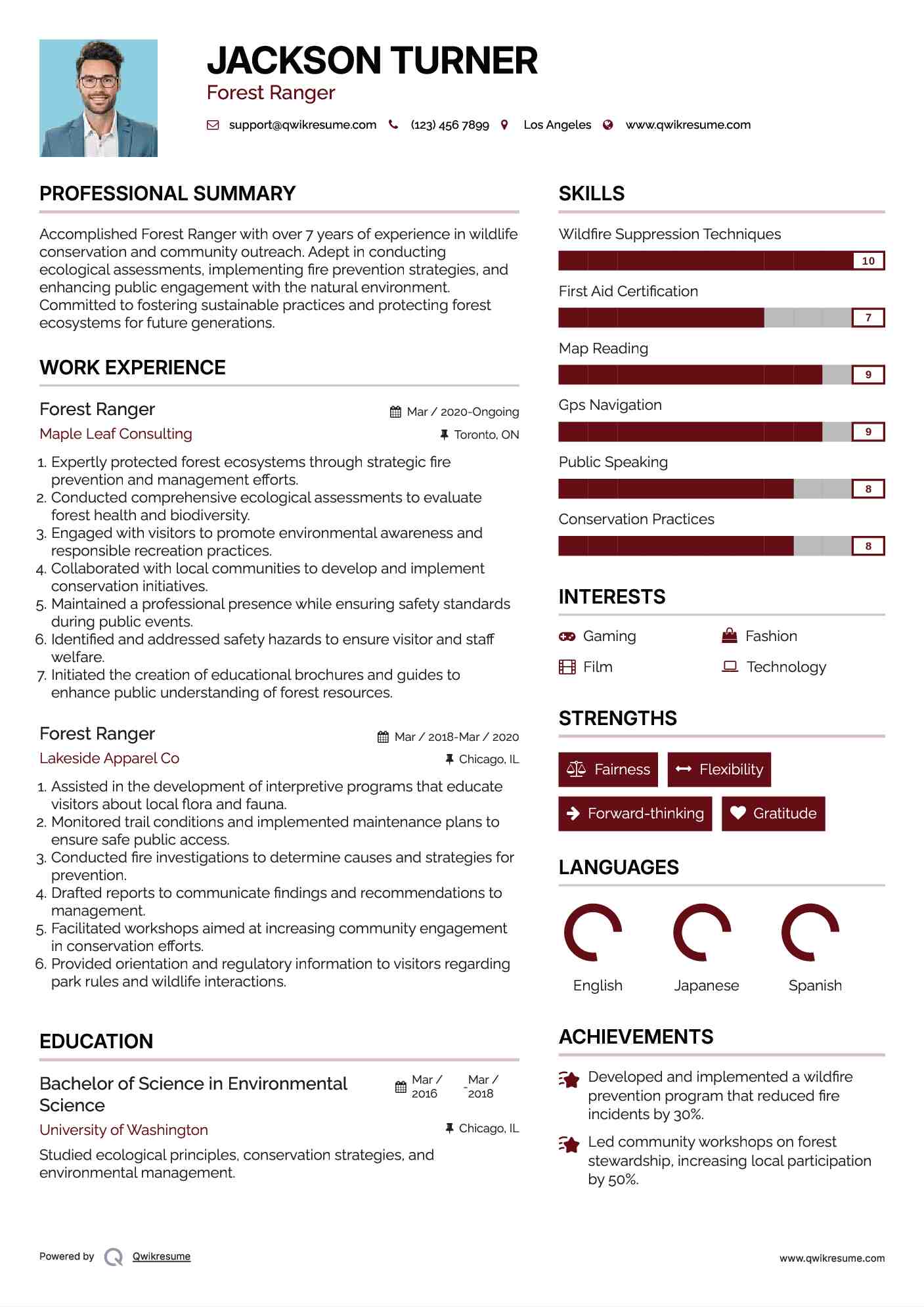 Forest Ranger Resume Model