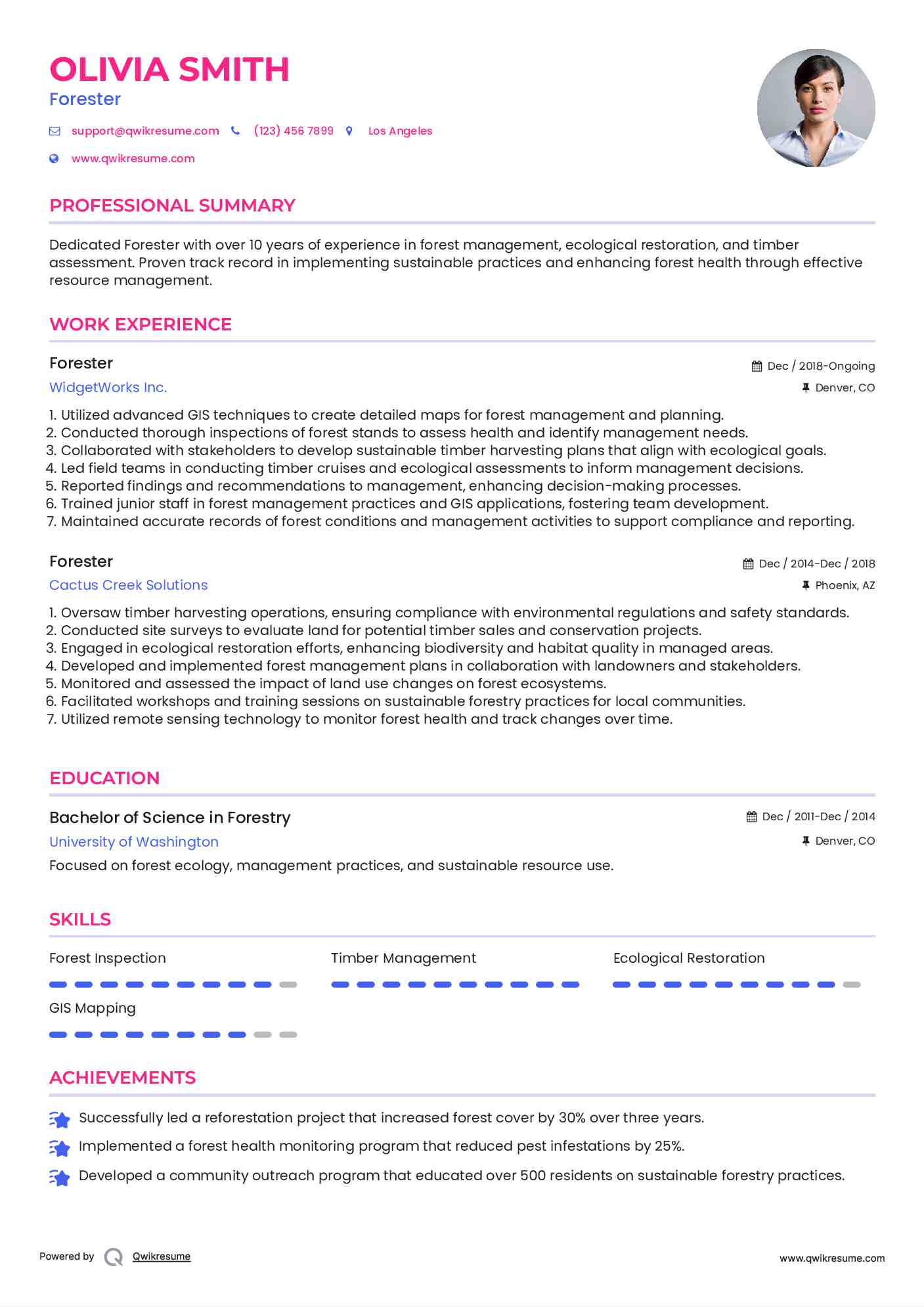 Forester Resume Sample