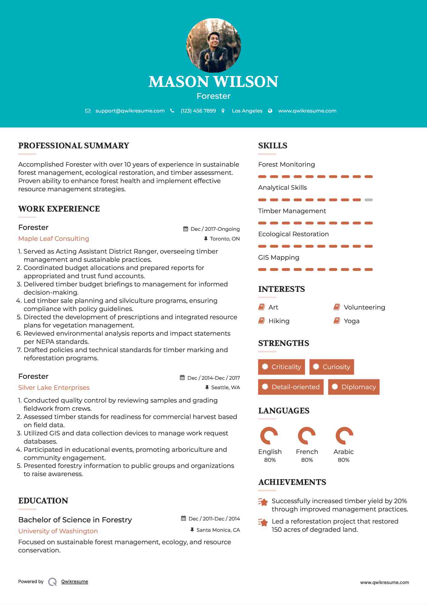 Forester Resume Sample