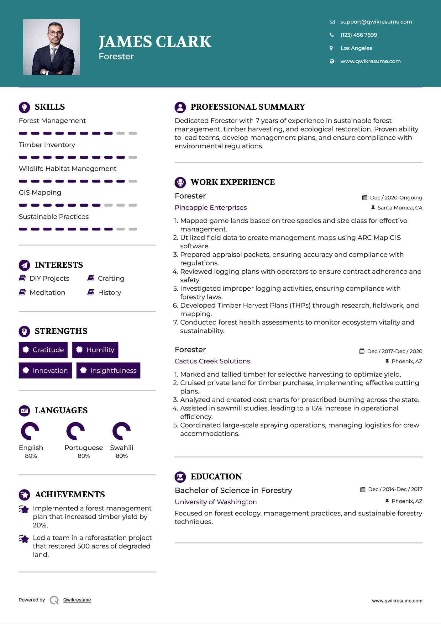 Forester Resume Sample