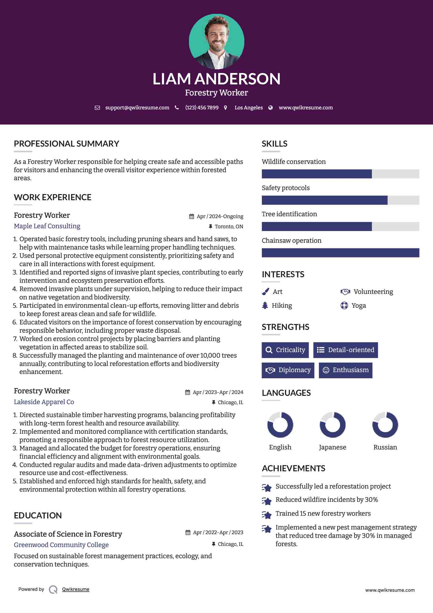 Forestry Worker Resume Template