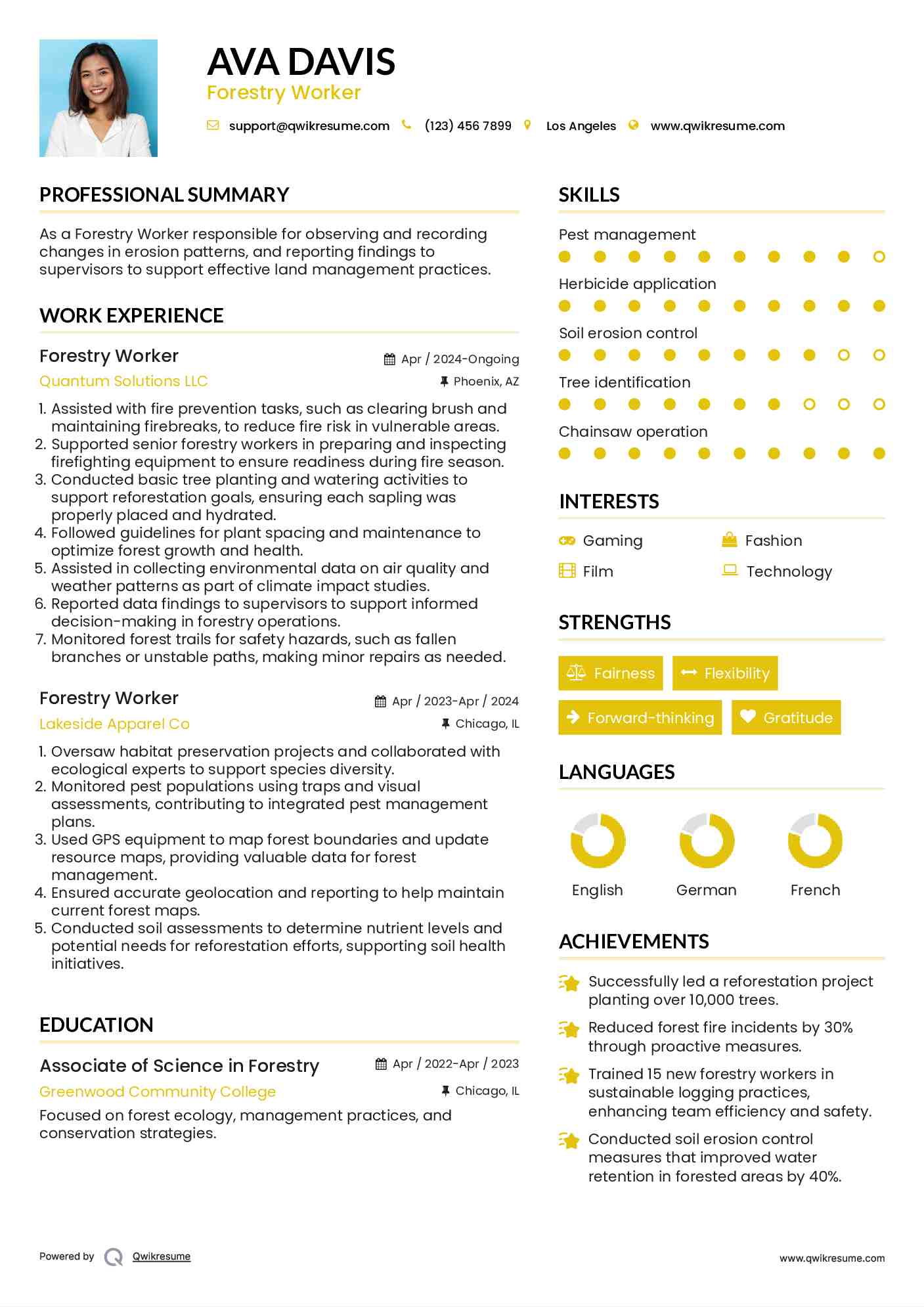 Forestry Worker Resume Sample