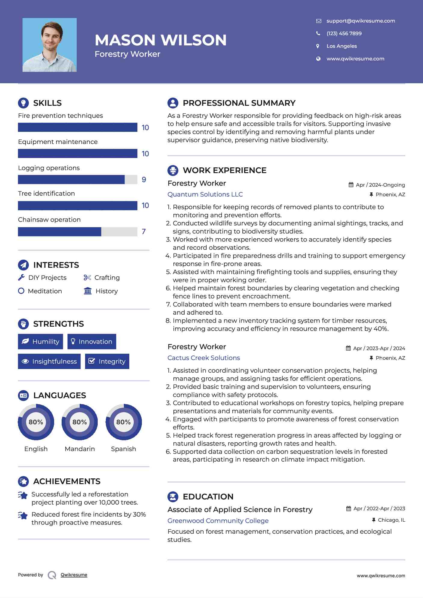 Forestry Worker Resume Sample