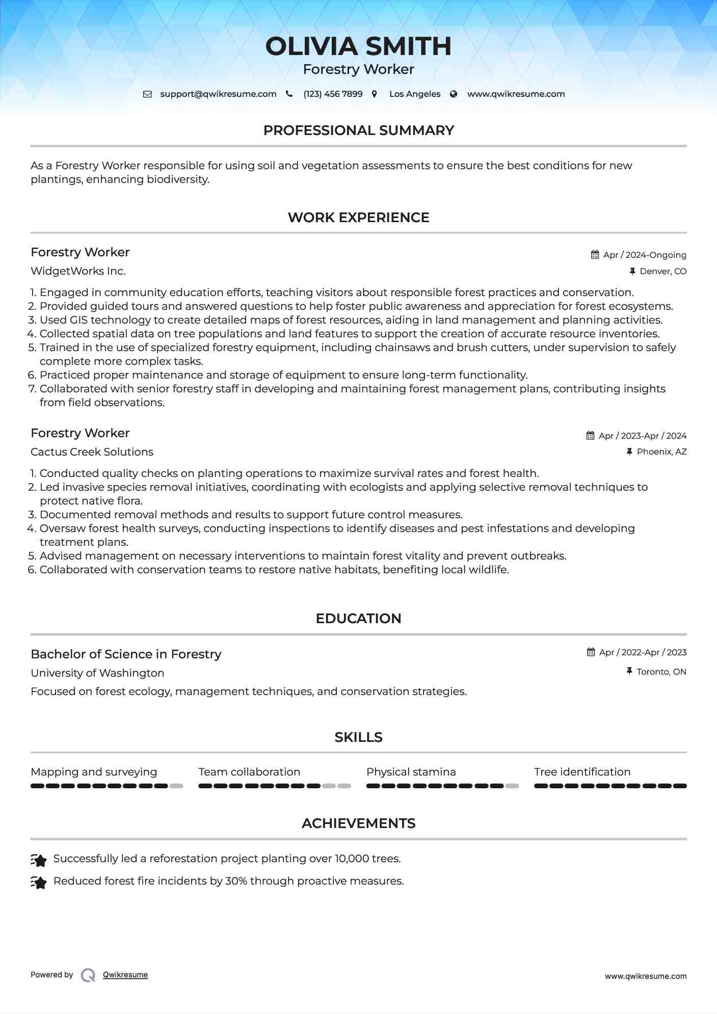 Forestry Worker Resume Model