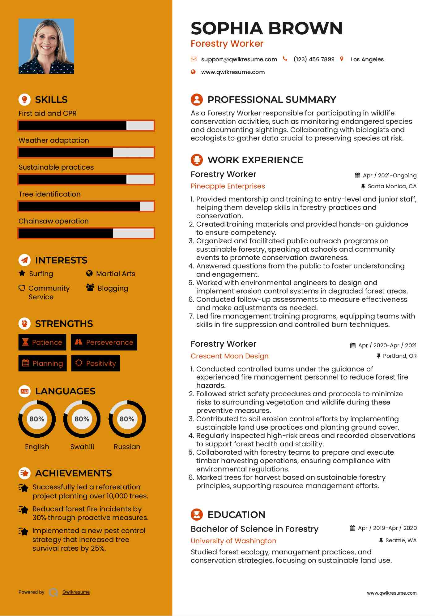 Forestry Worker Resume Sample
