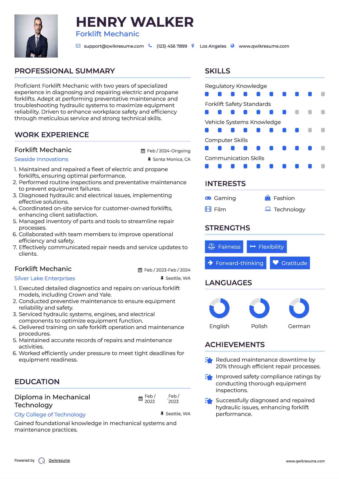 Forklift Mechanic Resume Samples QwikResume