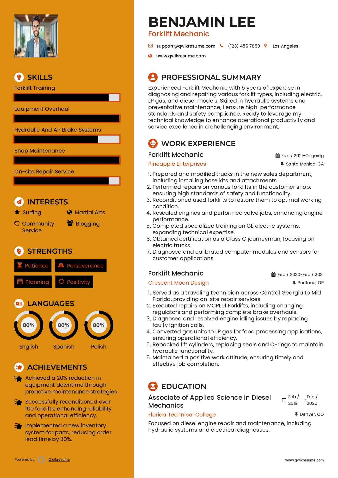 Forklift Mechanic Resume Template