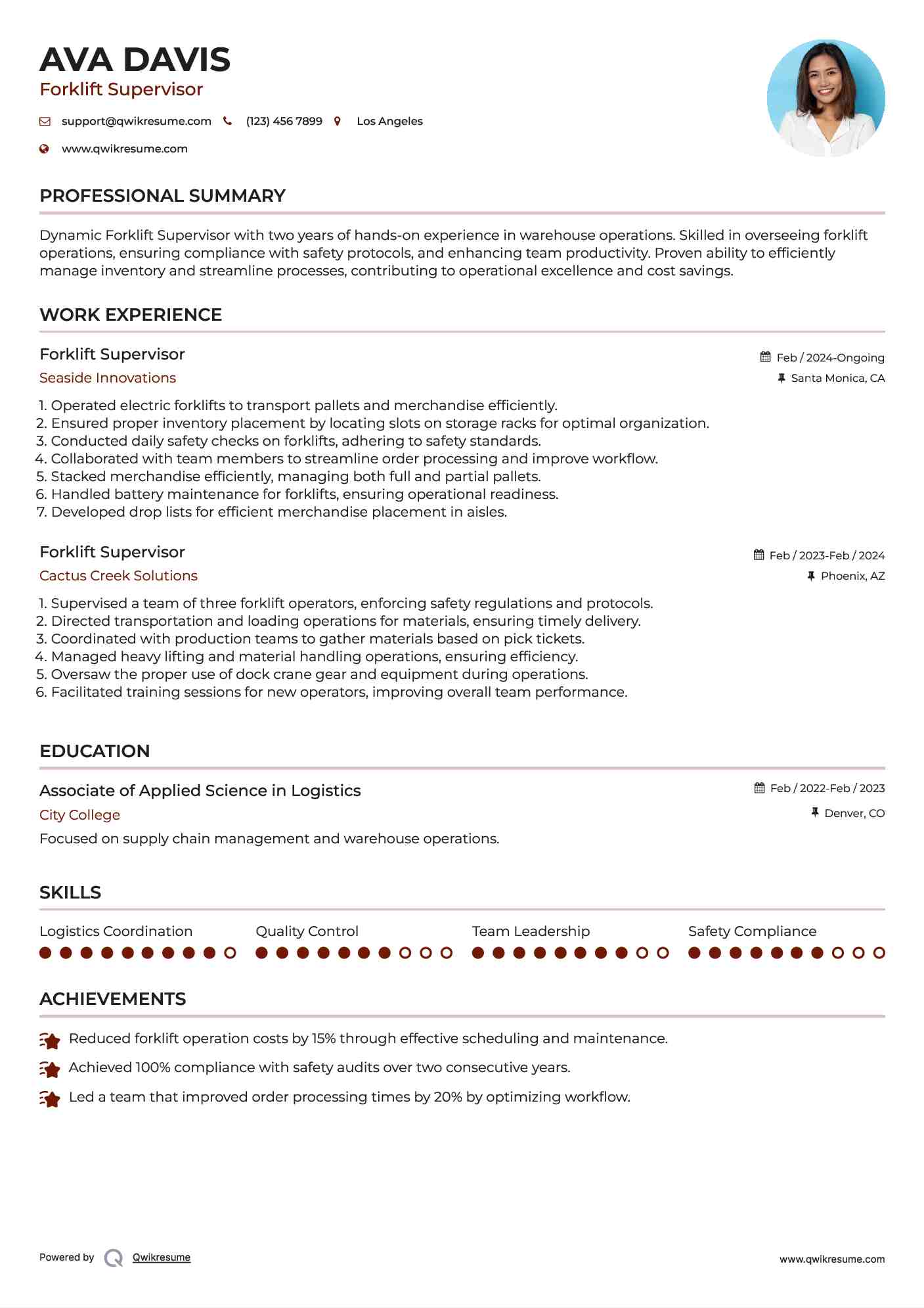Forklift Supervisor Resume Template