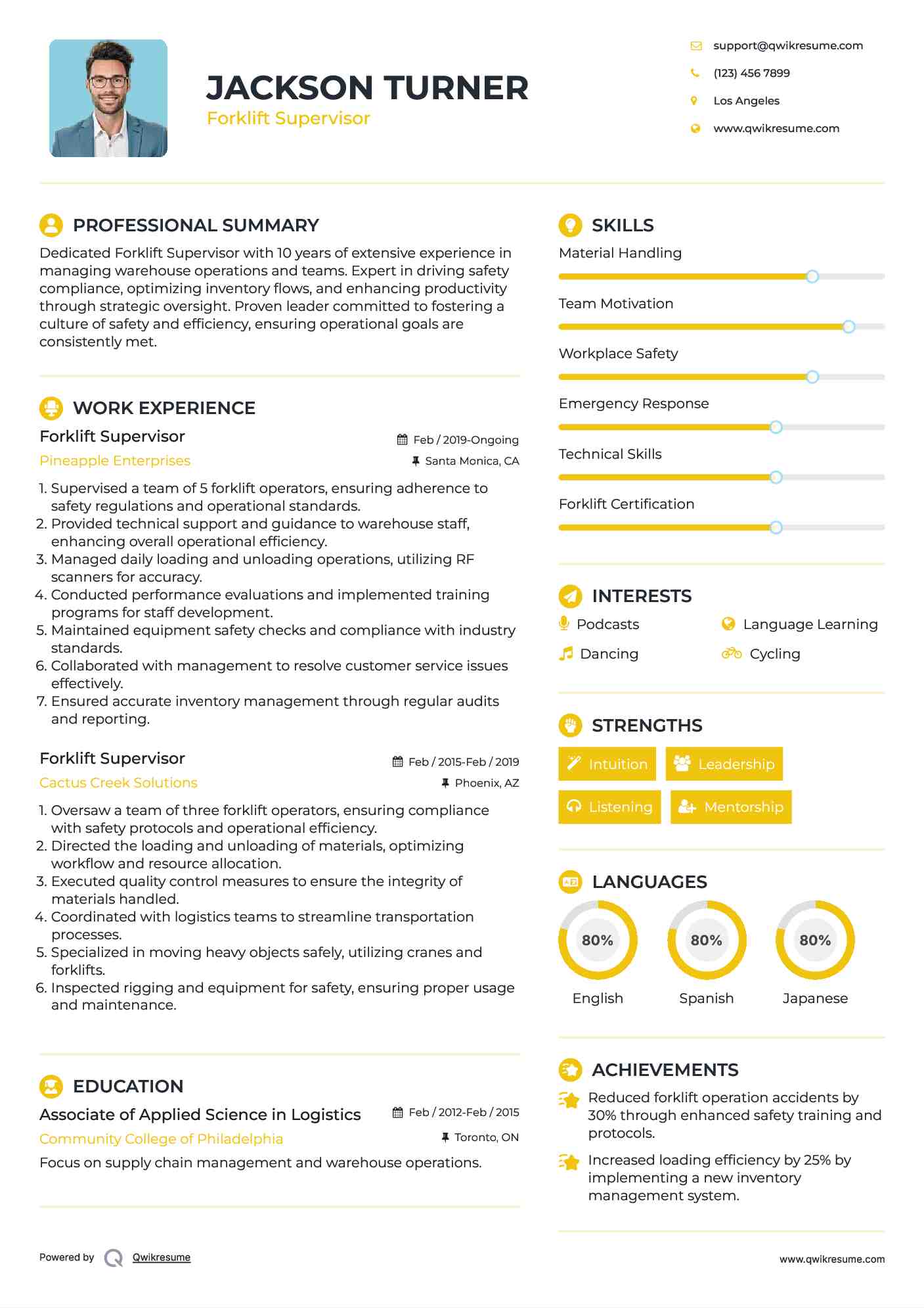 Forklift Supervisor Resume Format