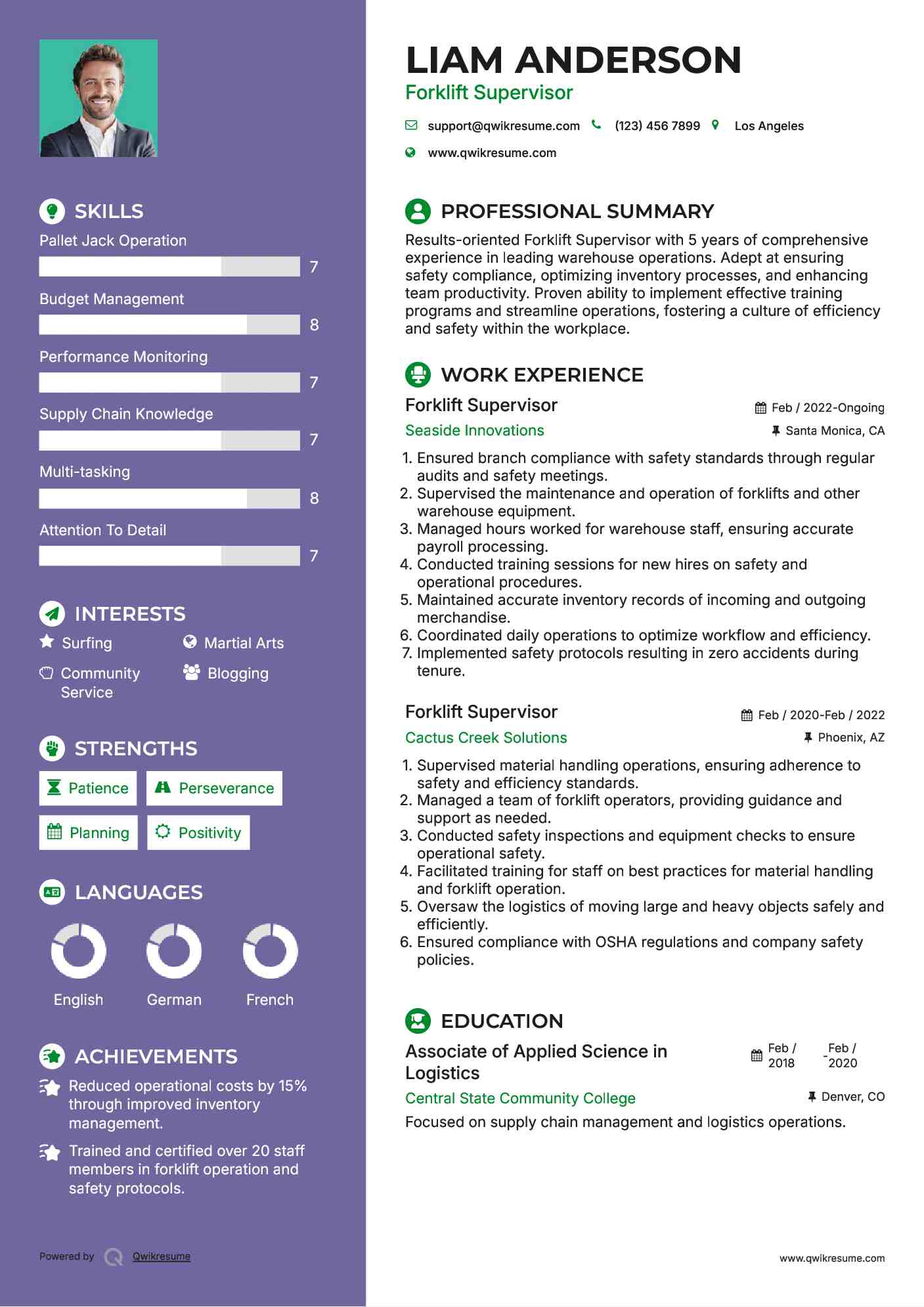 Forklift Supervisor Resume Model