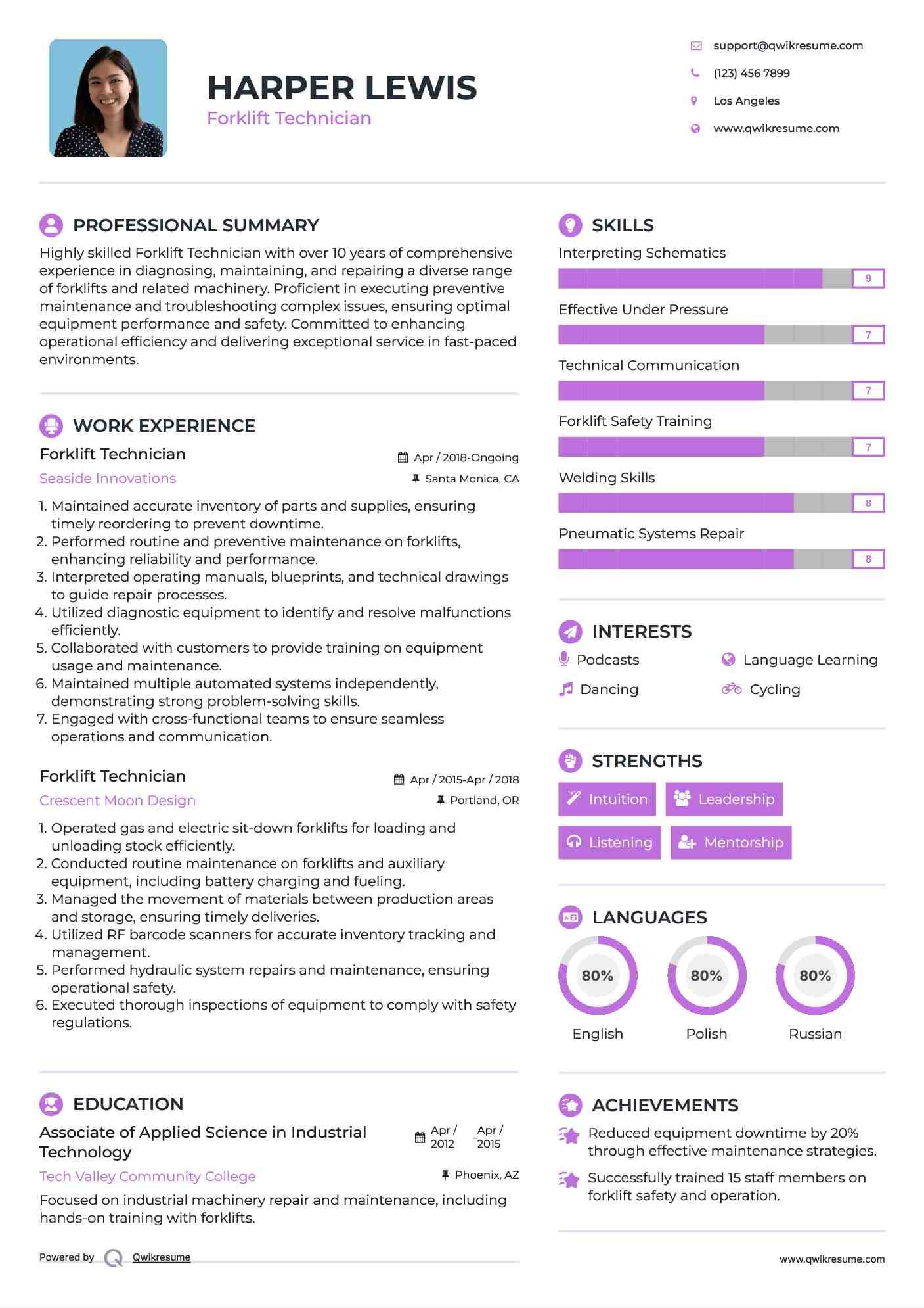 Forklift Technician Resume Format