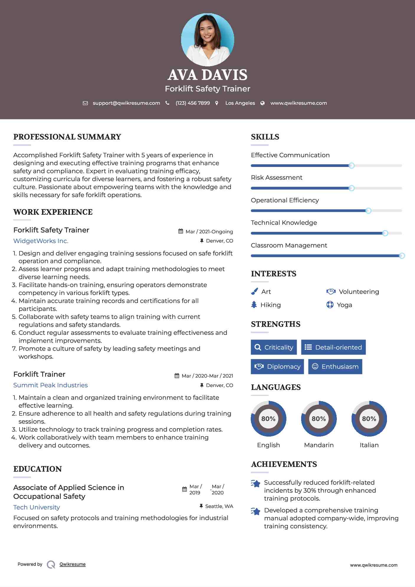 Forklift Safety Trainer Resume Template