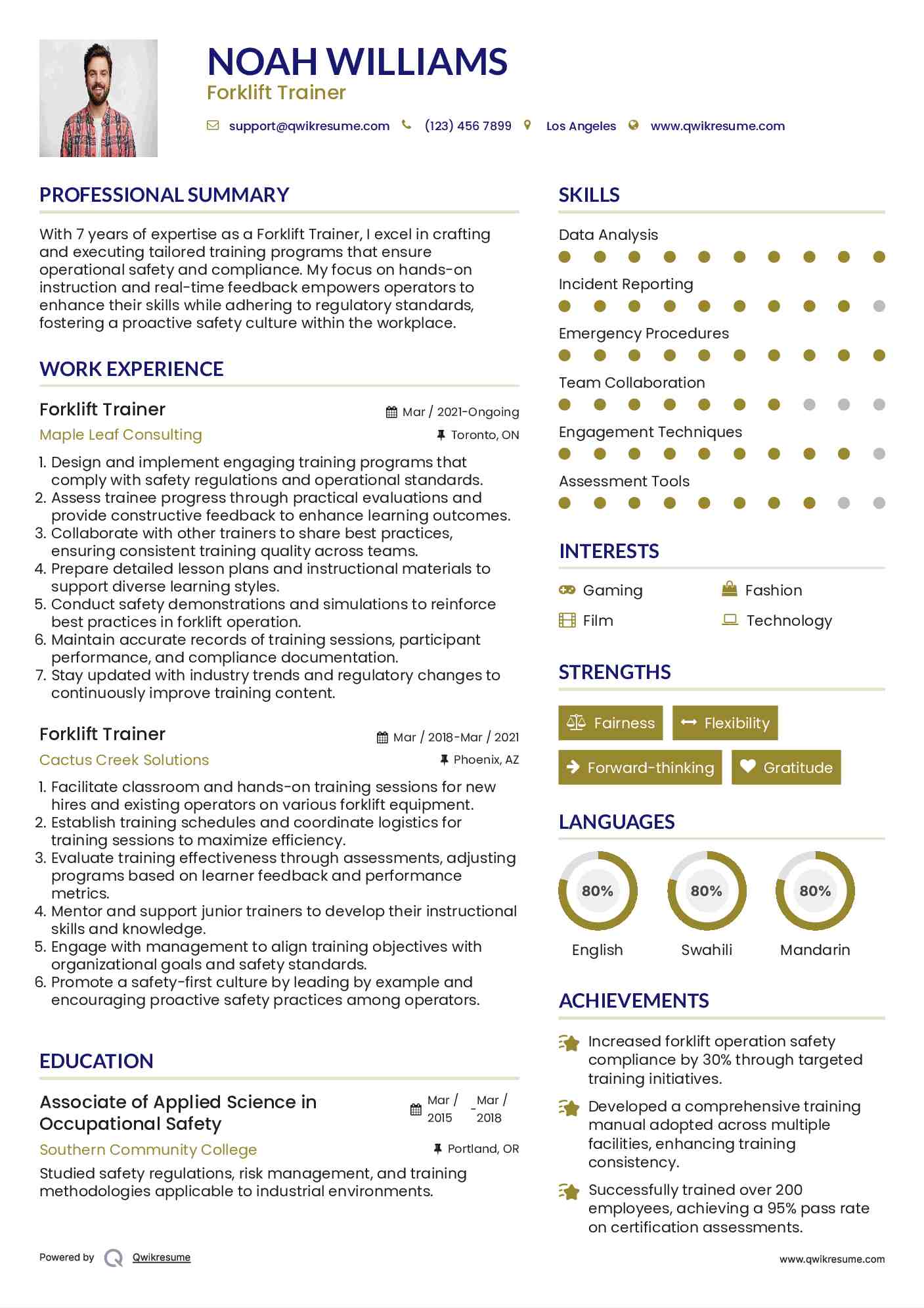 Forklift Trainer Resume Format