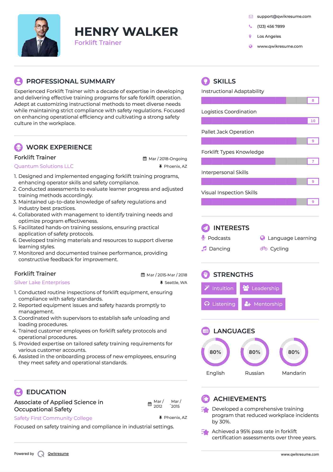 Forklift Trainer Resume Format