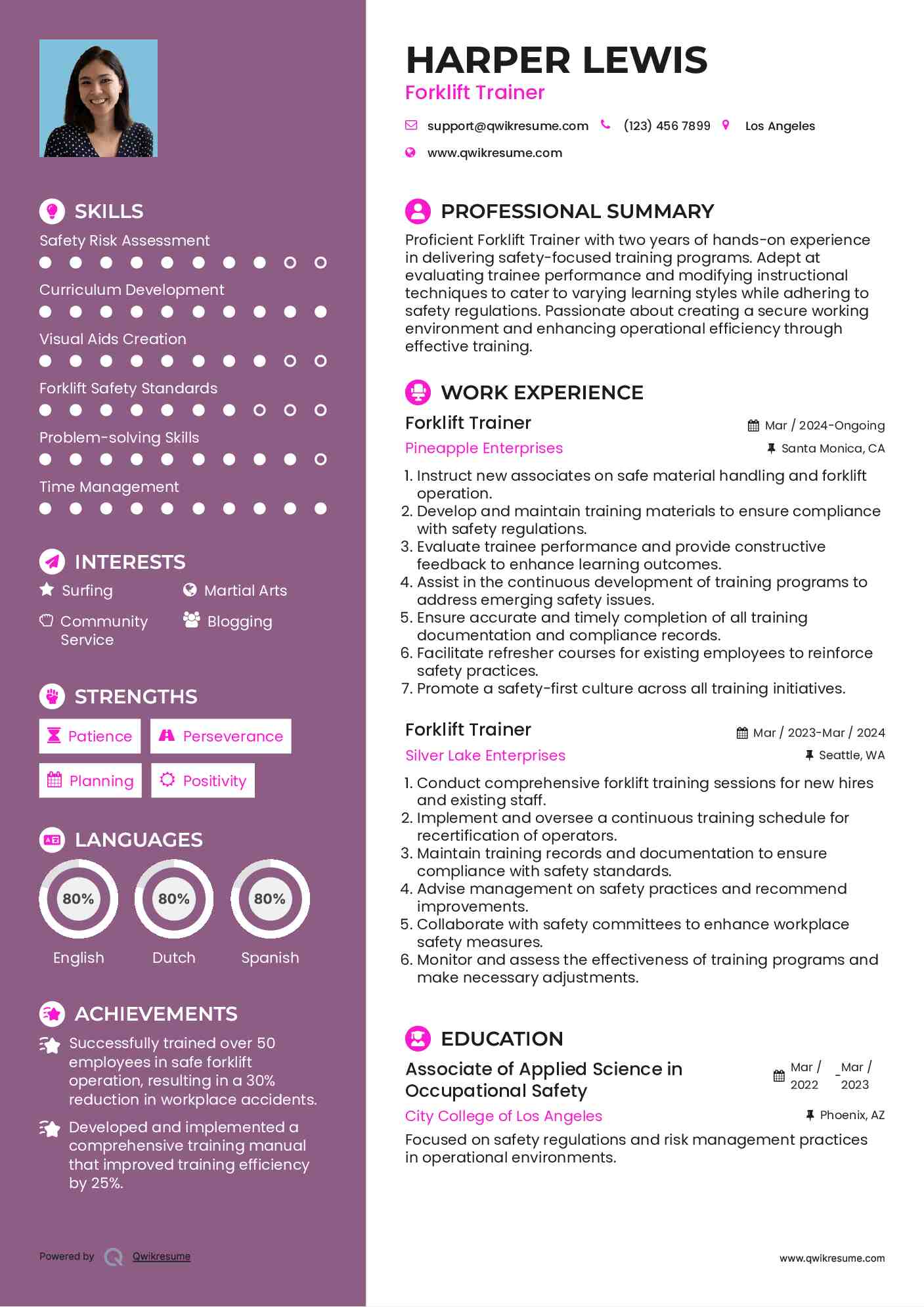 Forklift Trainer Resume Format