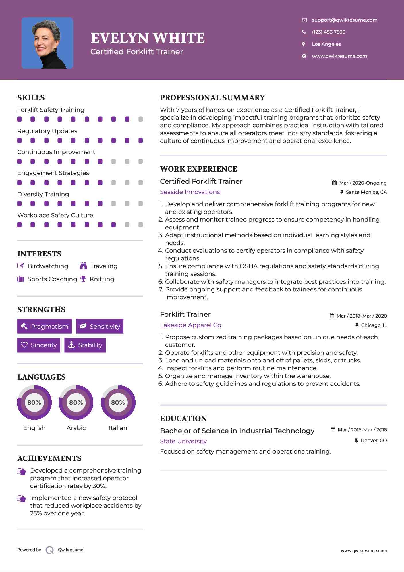 Certified Forklift Trainer Resume Format