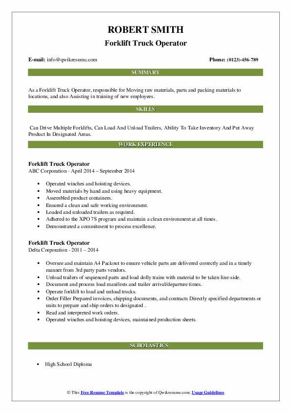 Forklift Truck Operator Resume - Forklift Truck Operator 1627044366 Pdf 