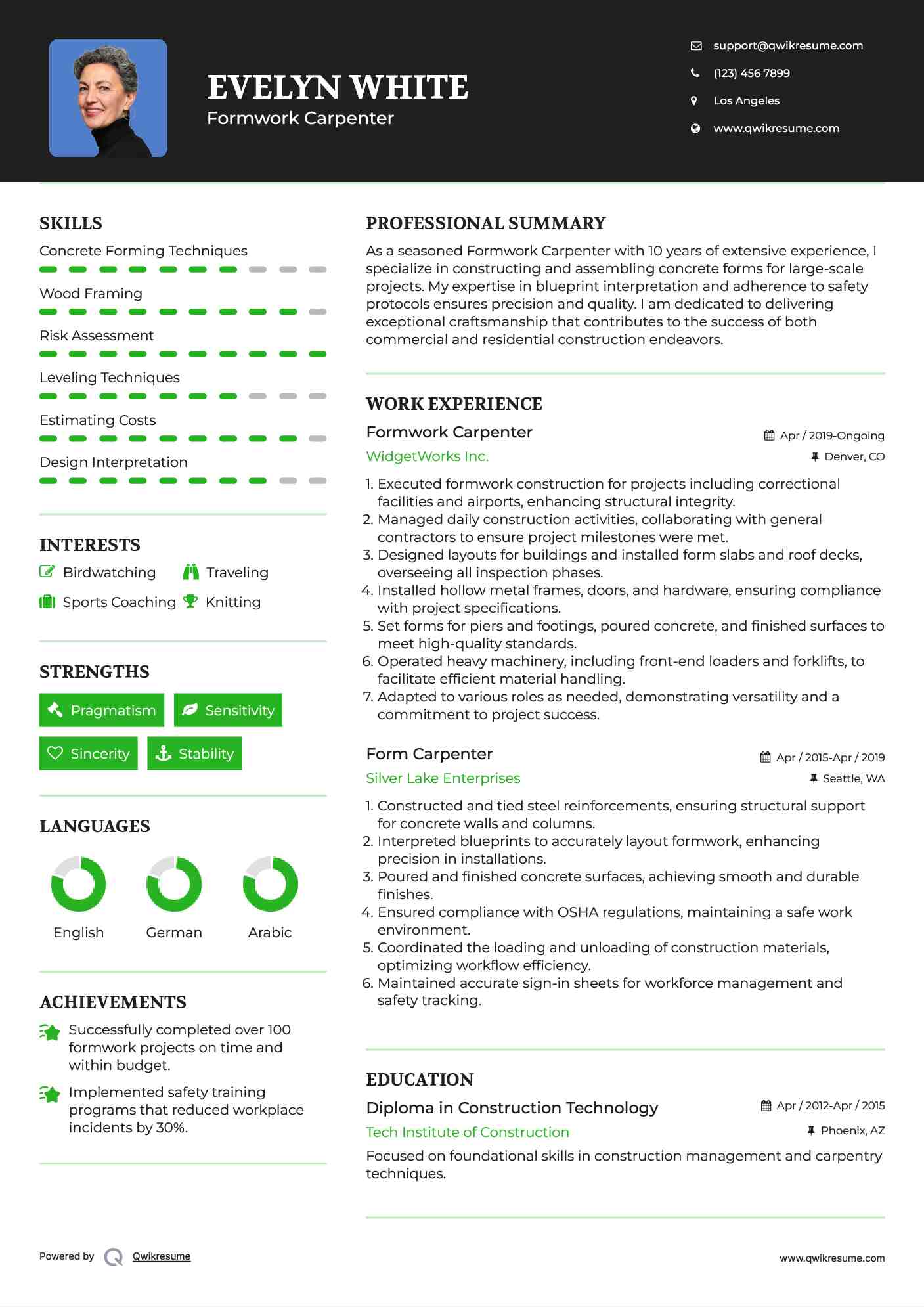 Formwork Carpenter Resume Sample