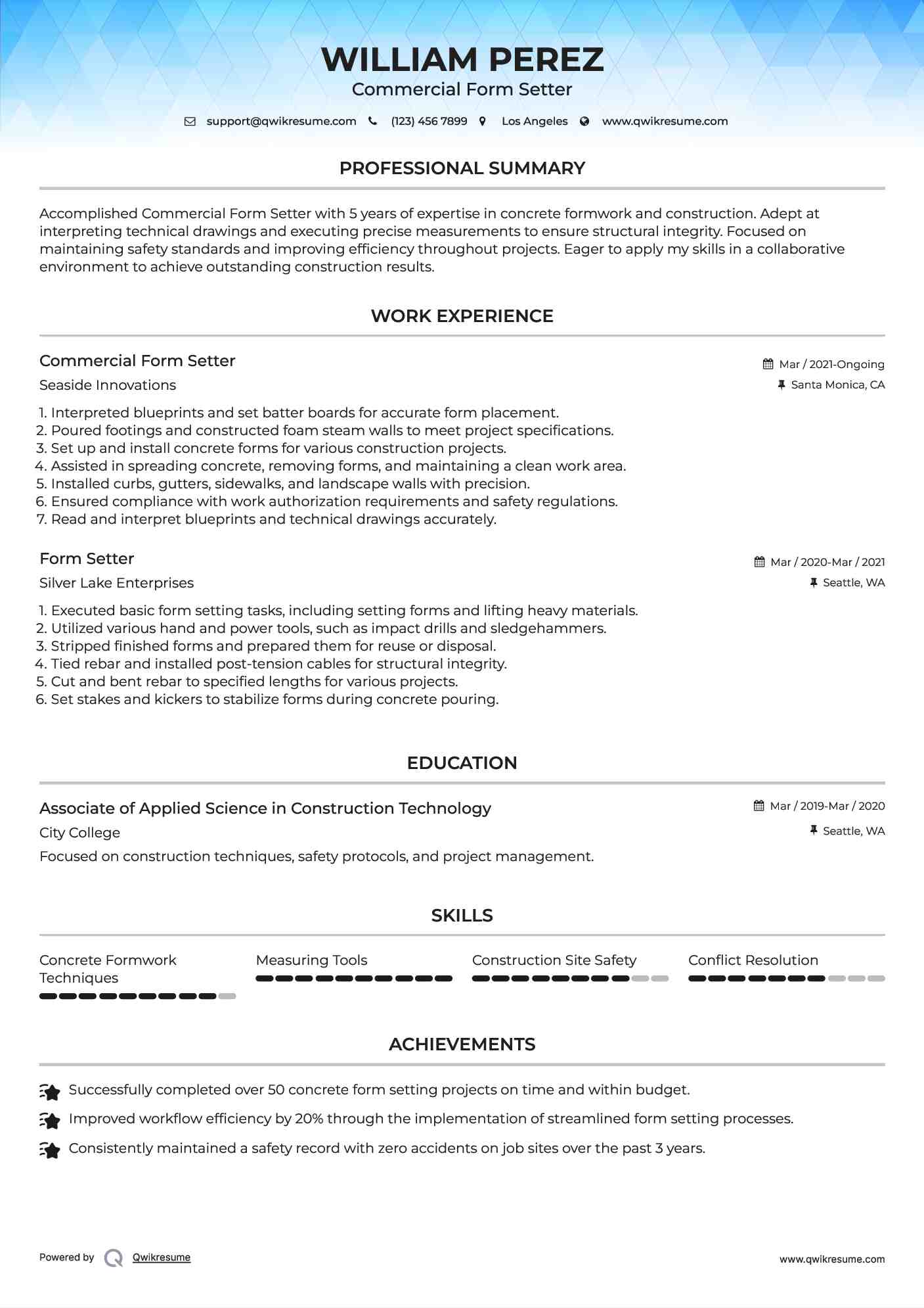 Commercial Form Setter Resume Template