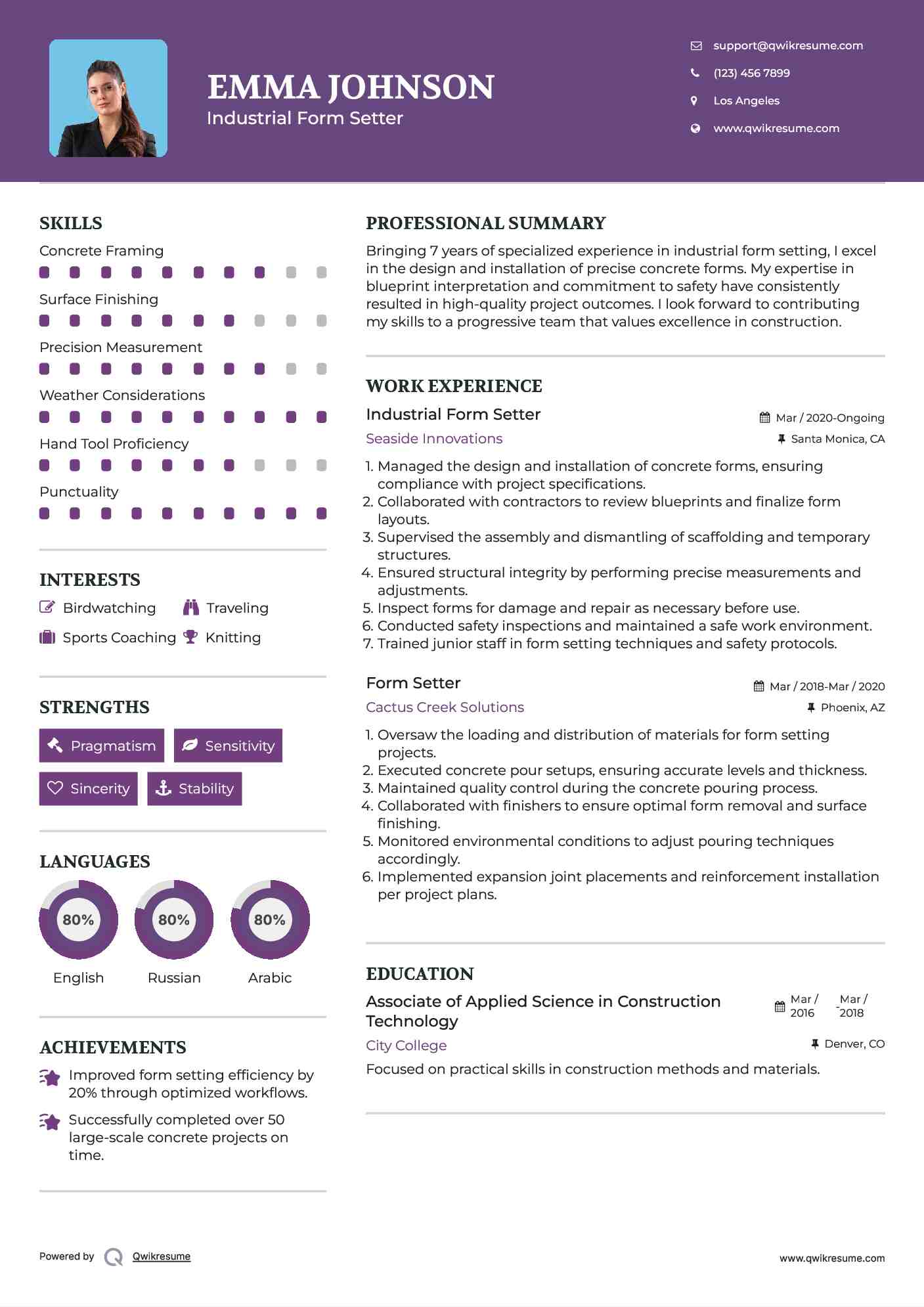 Industrial Form Setter Resume Template