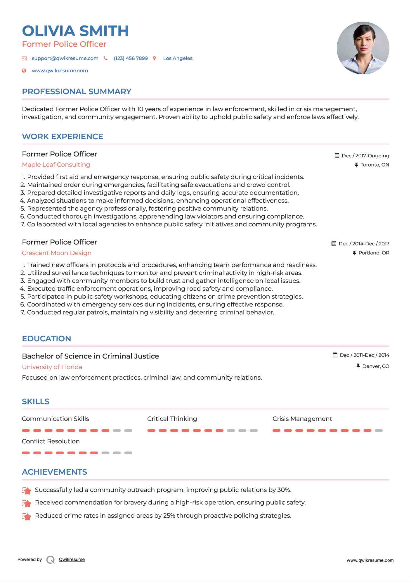 Former Police Officer Resume Model
