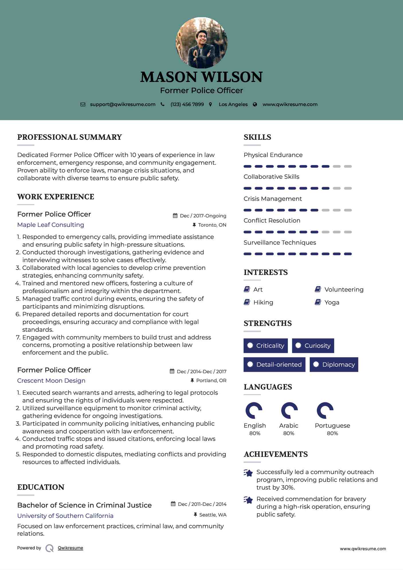 Former Police Officer Resume Sample