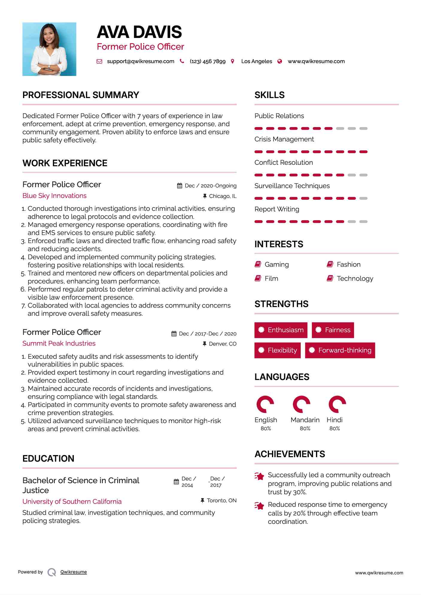 Former Police Officer Resume Model