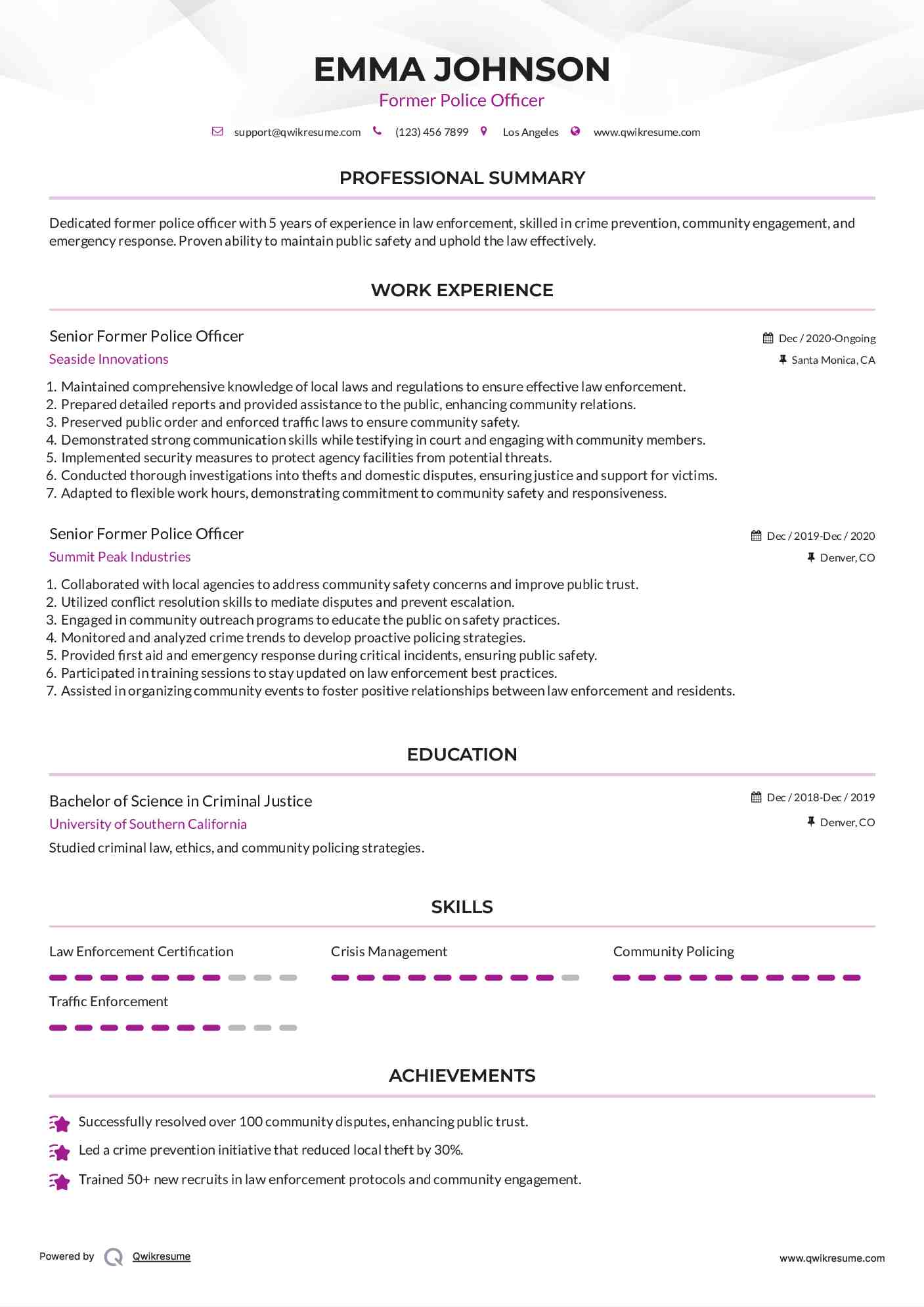Senior Former Police Officer Resume Model