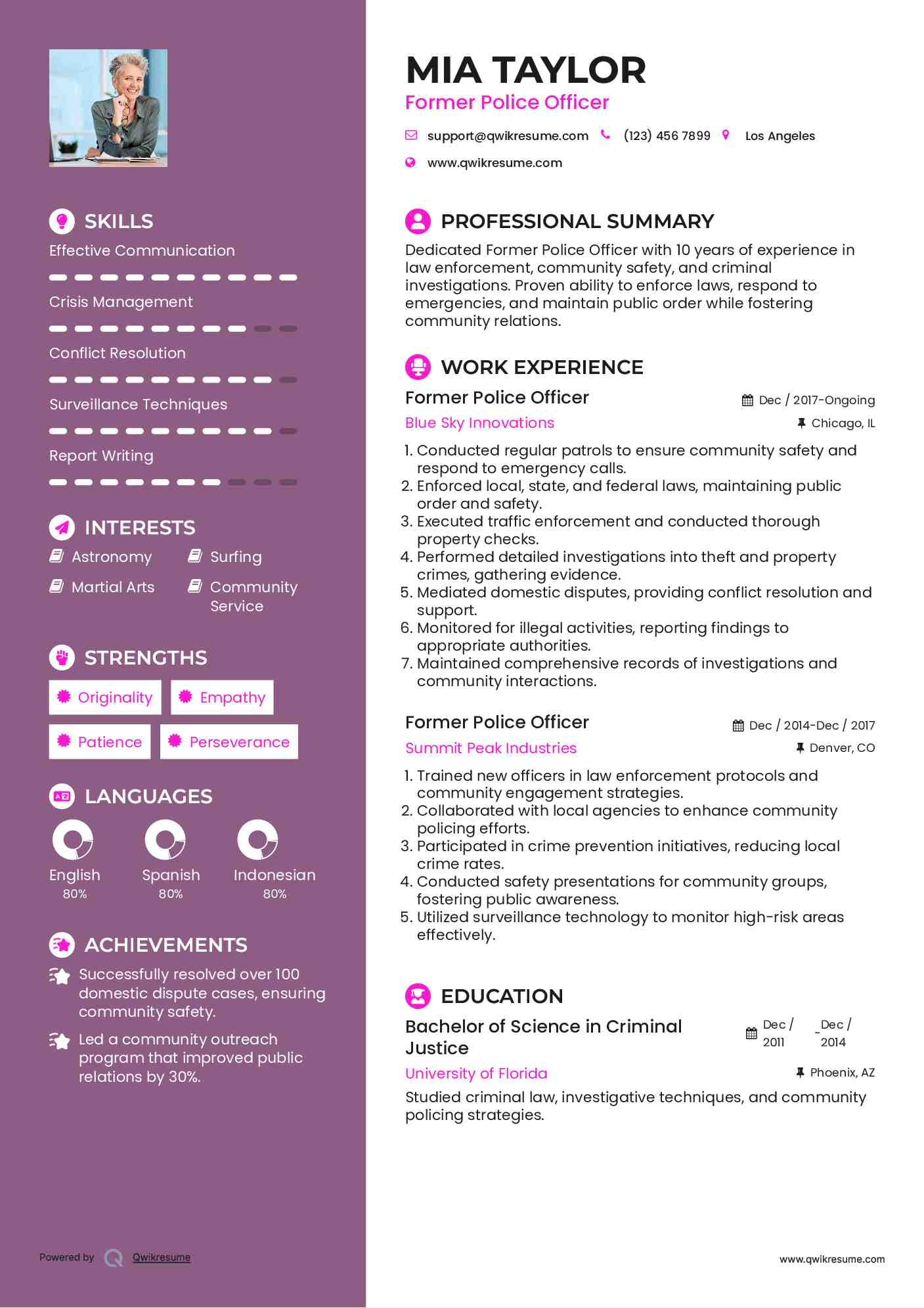 Former Police Officer Resume Model