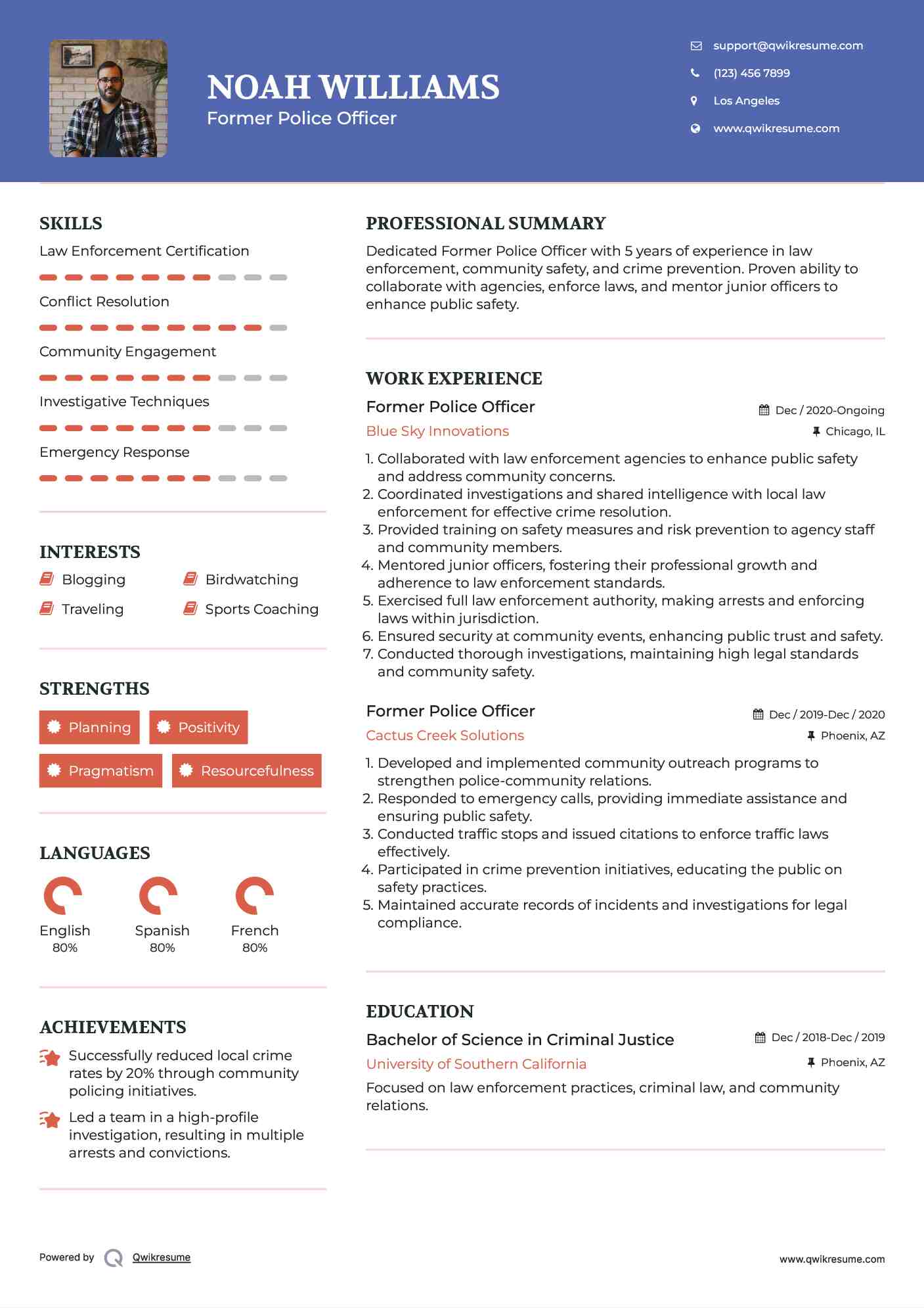 Former Police Officer Resume Template