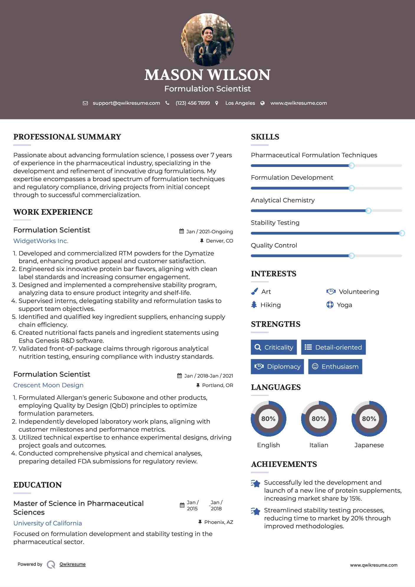 Formulation Scientist Resume Example