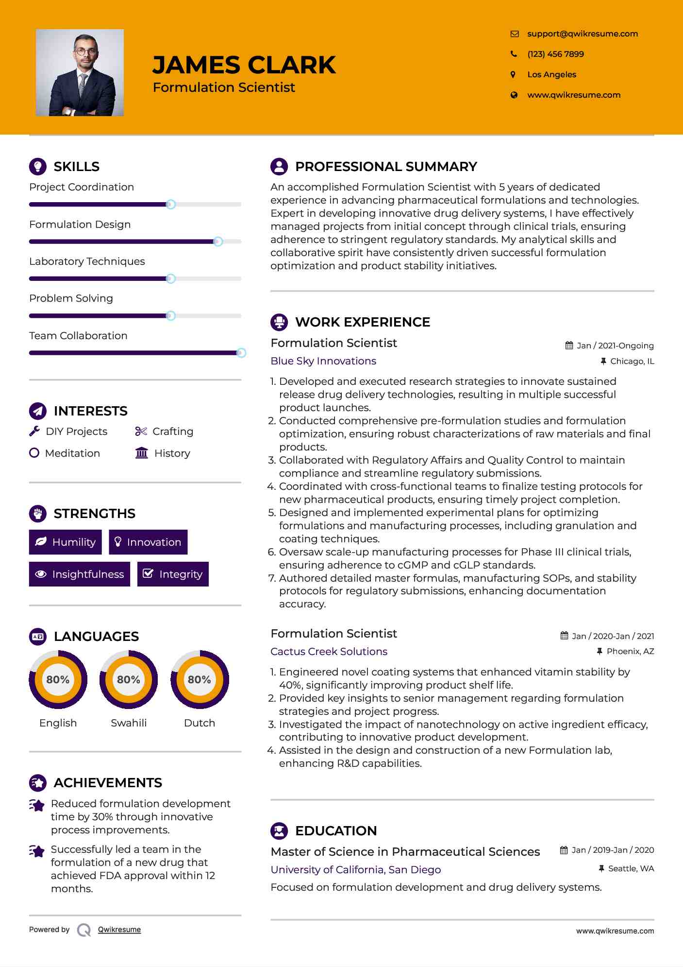 Formulation Scientist Resume Example