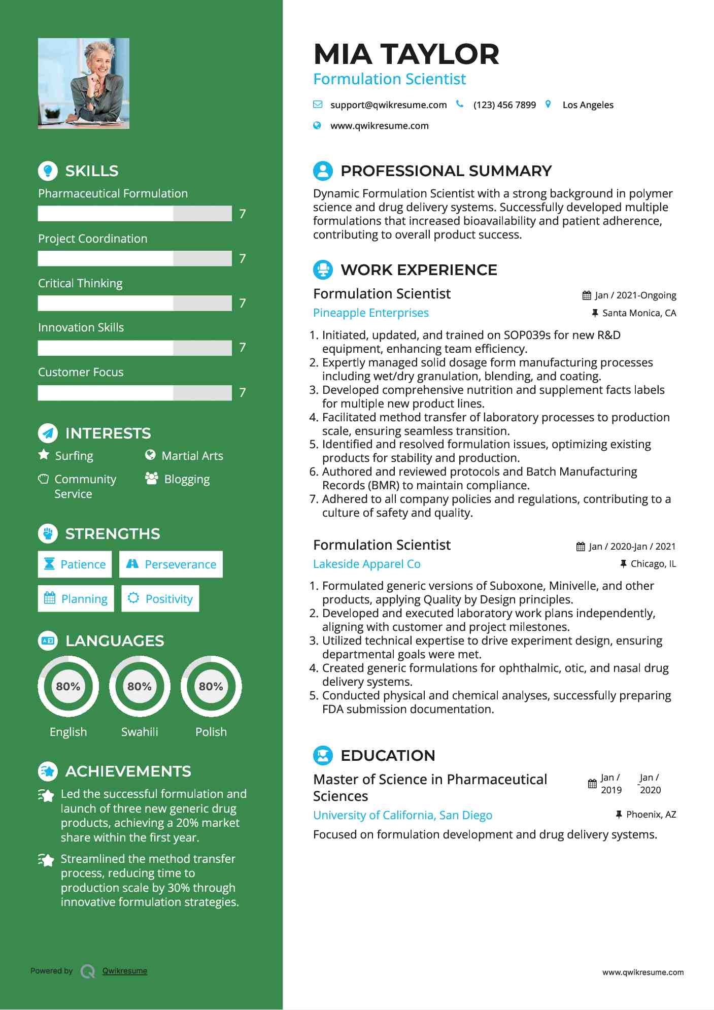 Formulation Scientist Resume Format