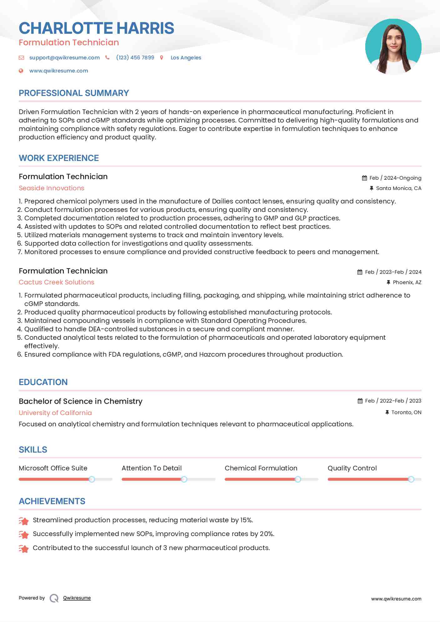 Formulation Technician Resume Format