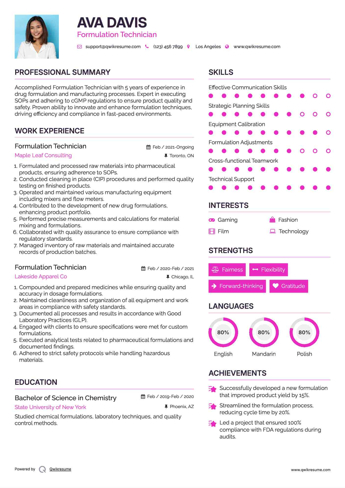 Formulation Technician Resume Format