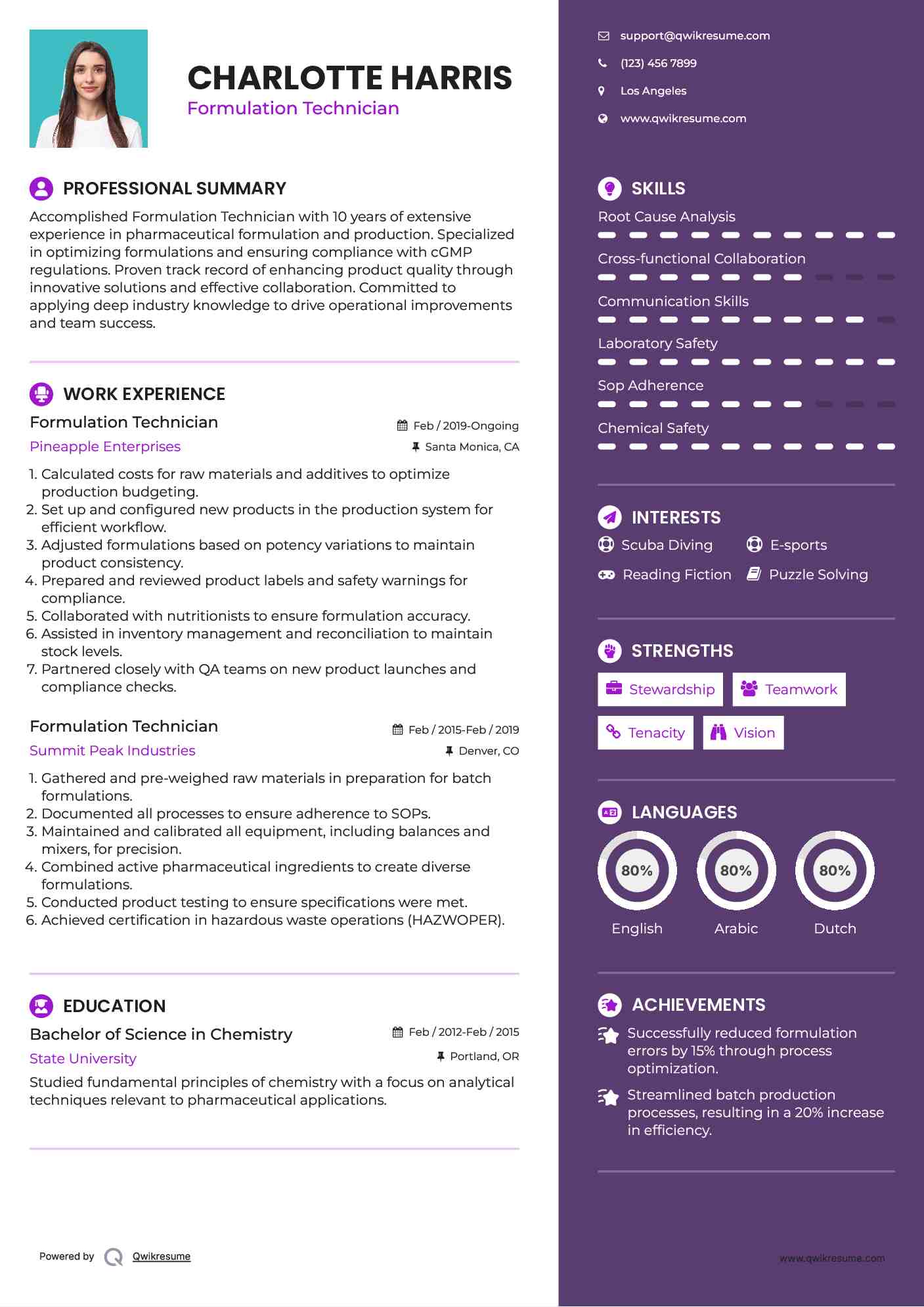 Formulation Technician Resume Format