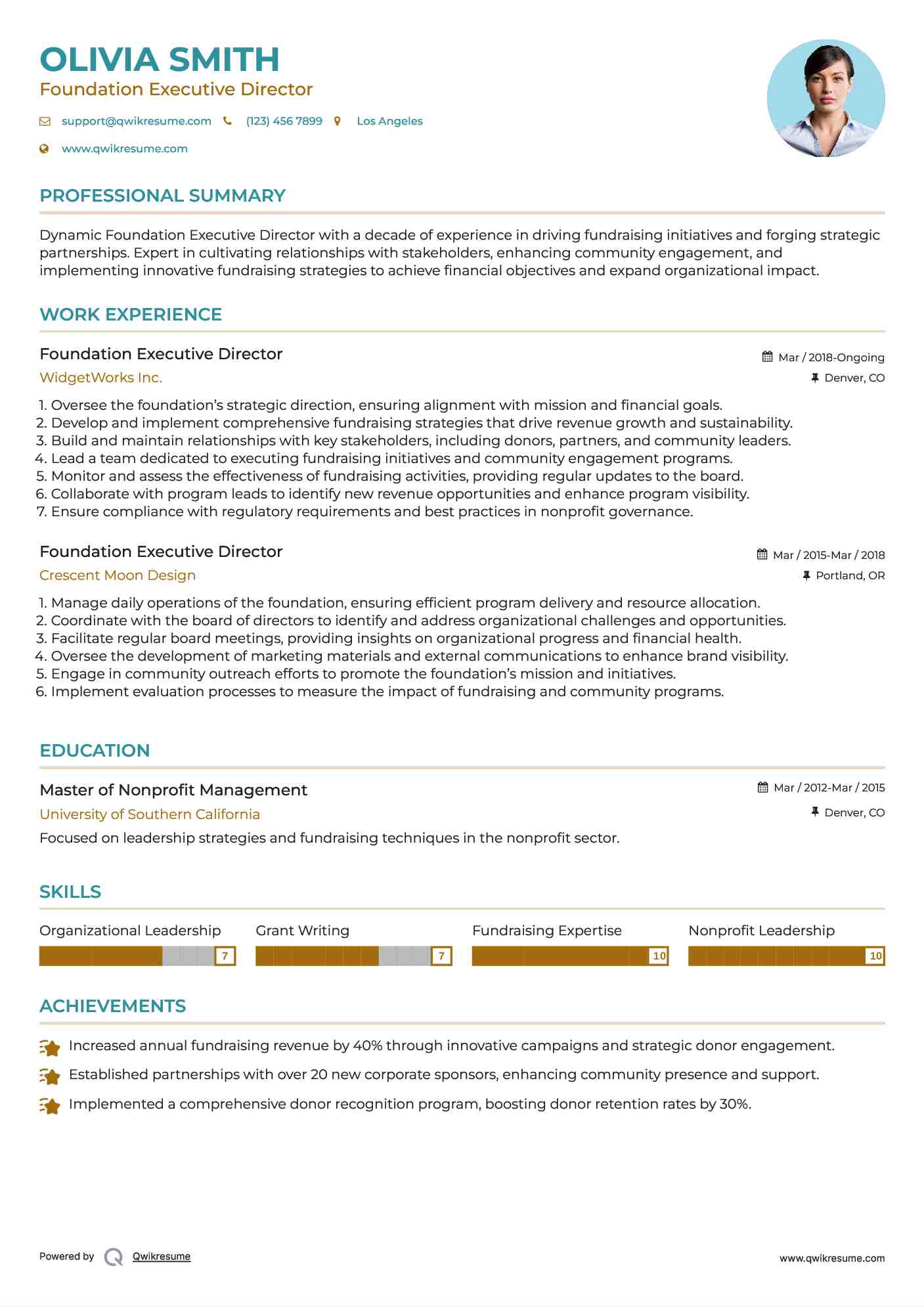 Foundation Executive Director Resume Format