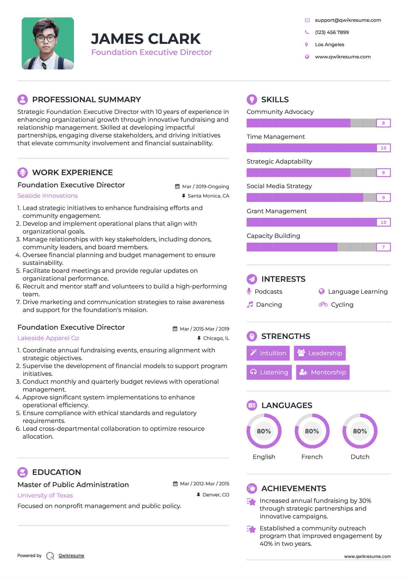 Foundation Executive Director Resume Sample