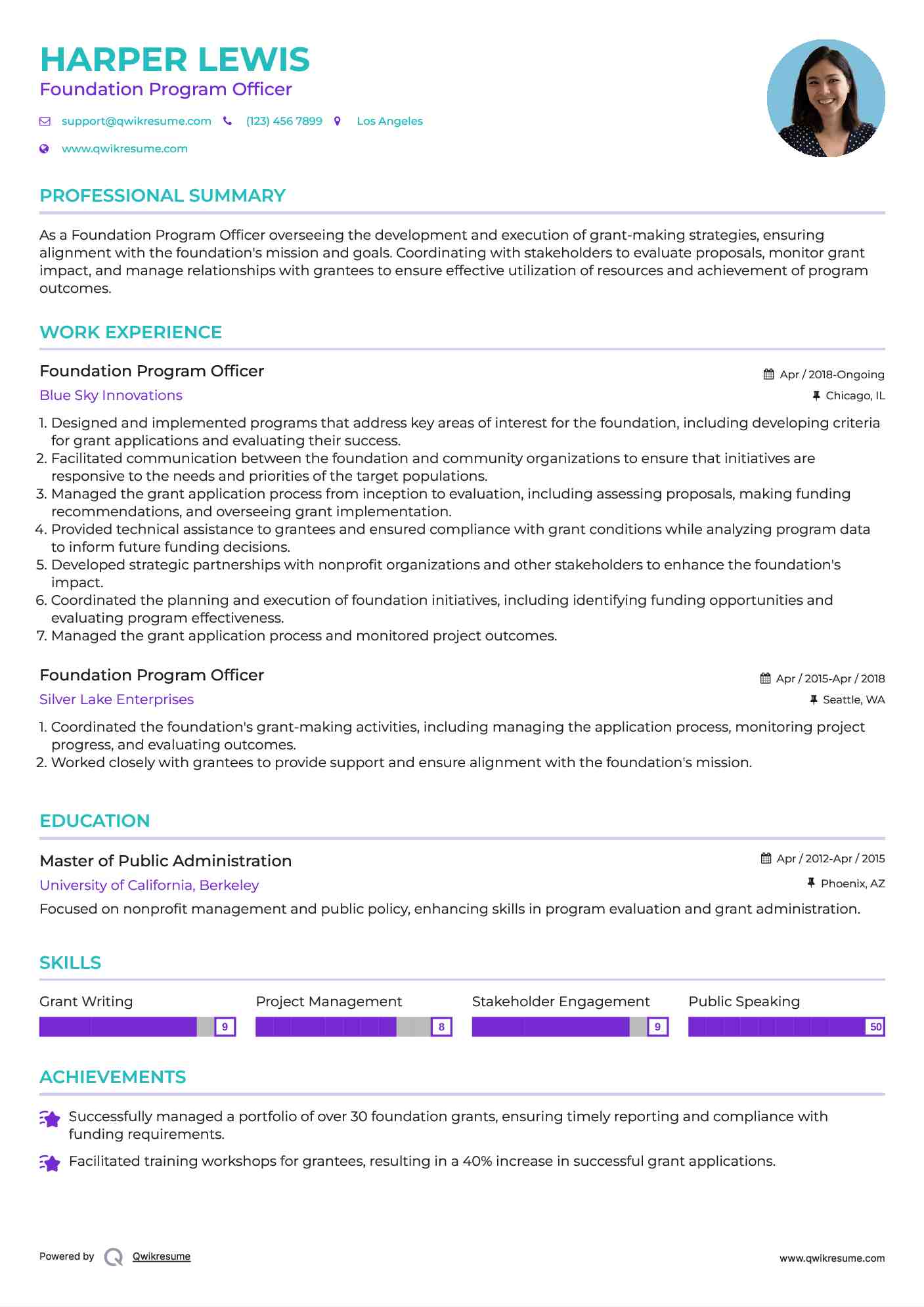 Foundation Program Officer Resume Example