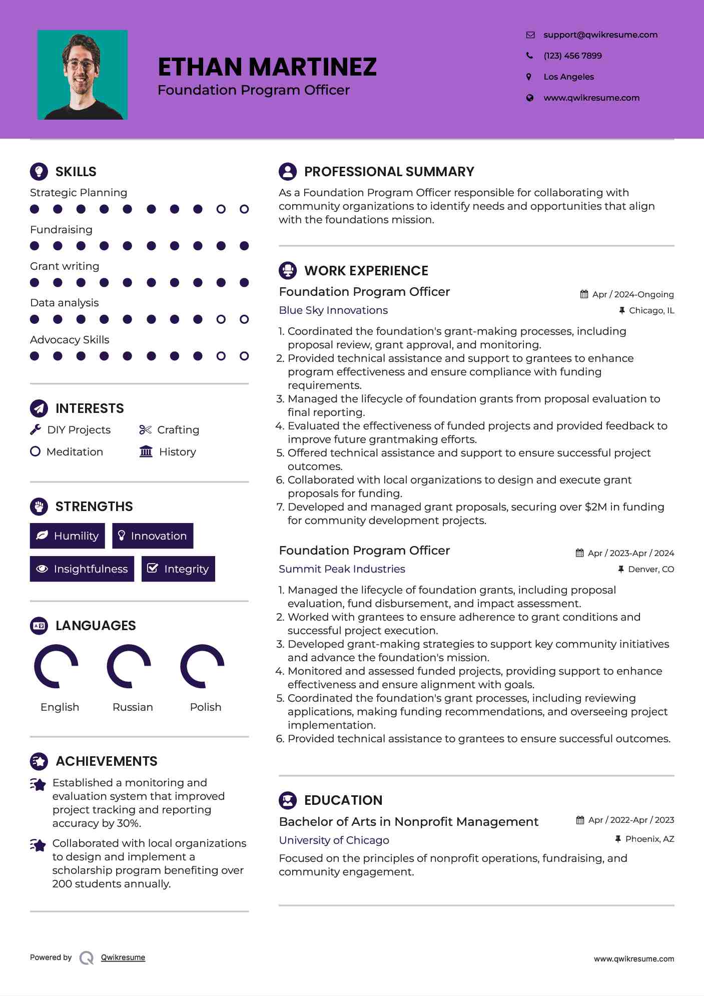 Foundation Program Officer Resume Sample