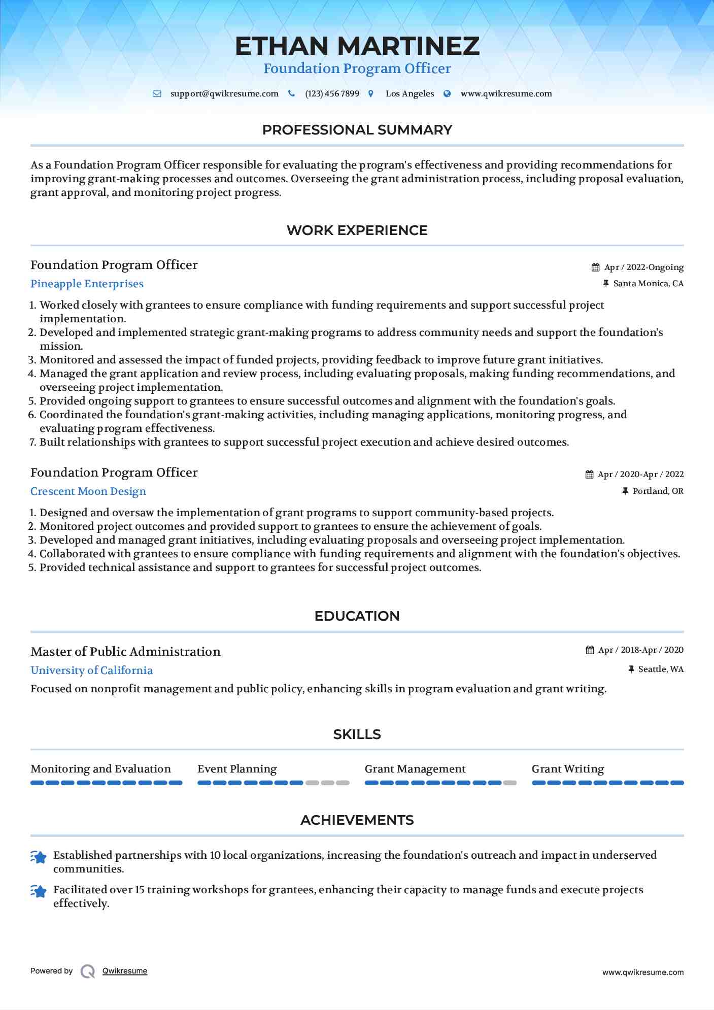 Foundation Program Officer Resume Sample