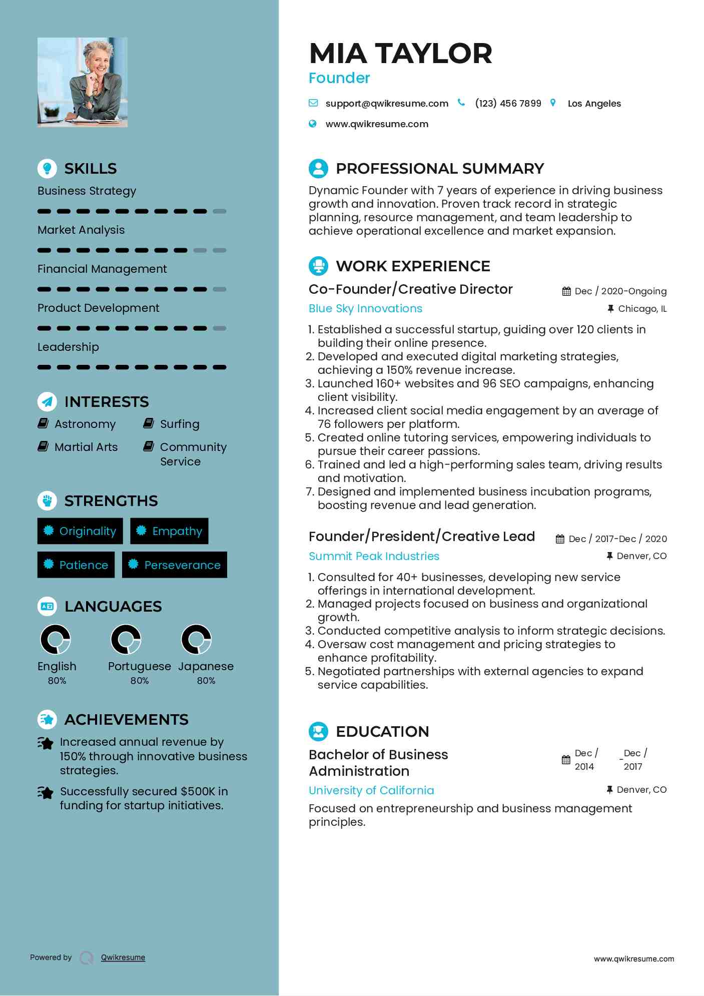 Co-Founder/Creative Director Resume Template